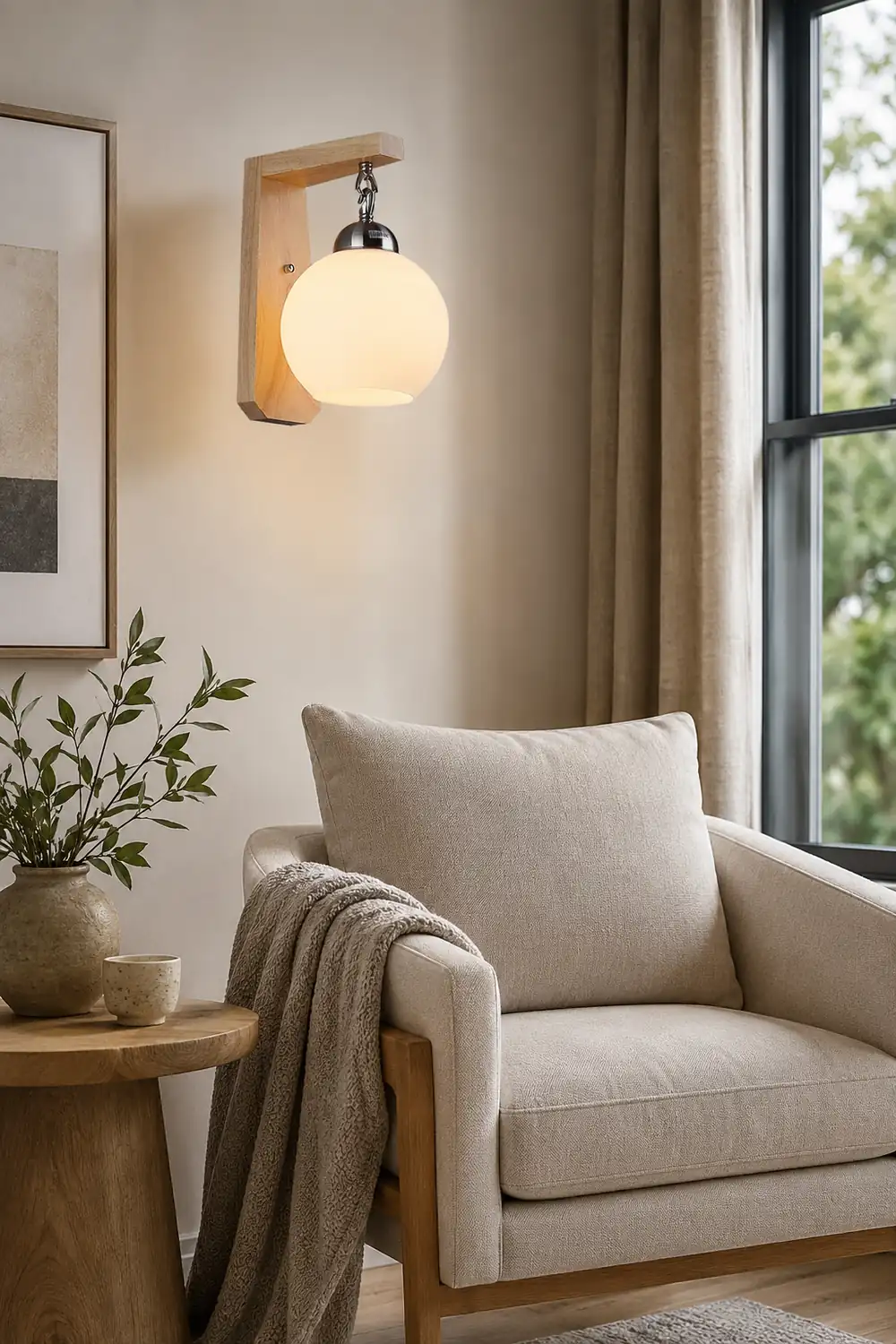 Ozawa Nordic Globe Glass/Wood Vanity Wall Light, Living Room - Lumpaz