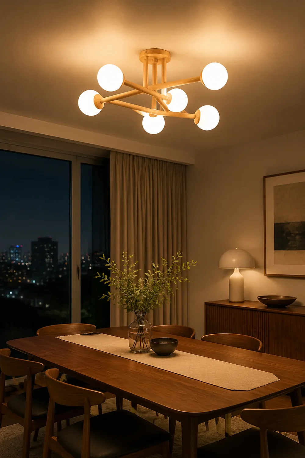 Ozawa Modern Globe Wood/Glass Flush Mount Ceiling Light - Lumpaz
