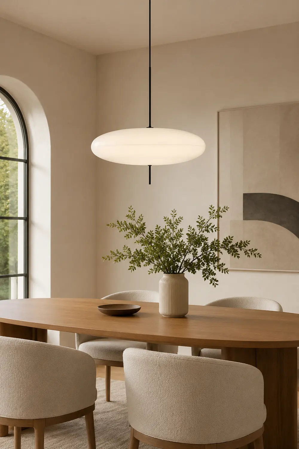Leilani Nordic Modern Oval Single Pendant Light, White - Lumpaz