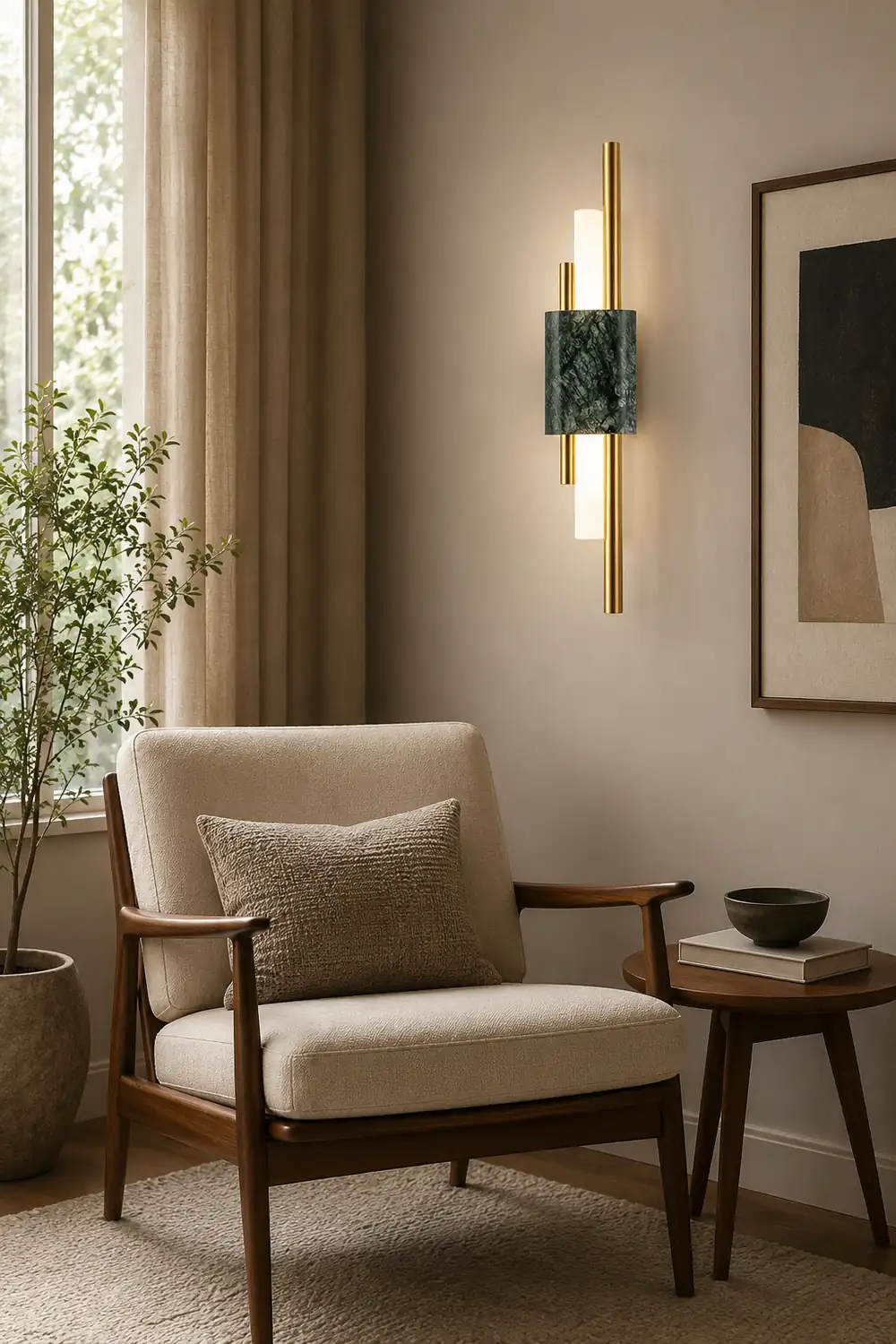 Alana Modern Metal/Marble LED Wall Lamp, Black/Gold/Green - Lumpaz