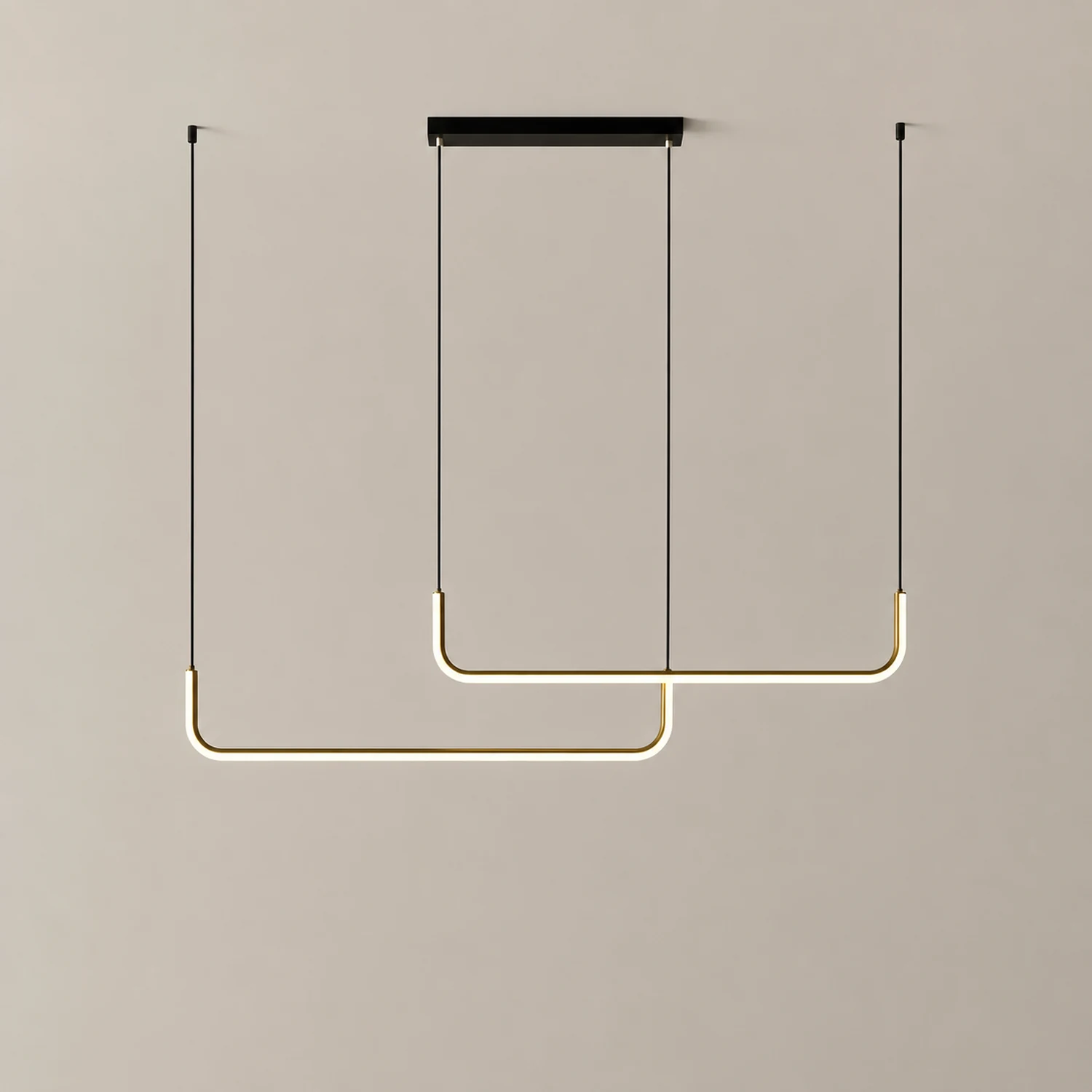 Edge Modern Linear Pendant Light Double Frame, Black/Gold - Lumpaz