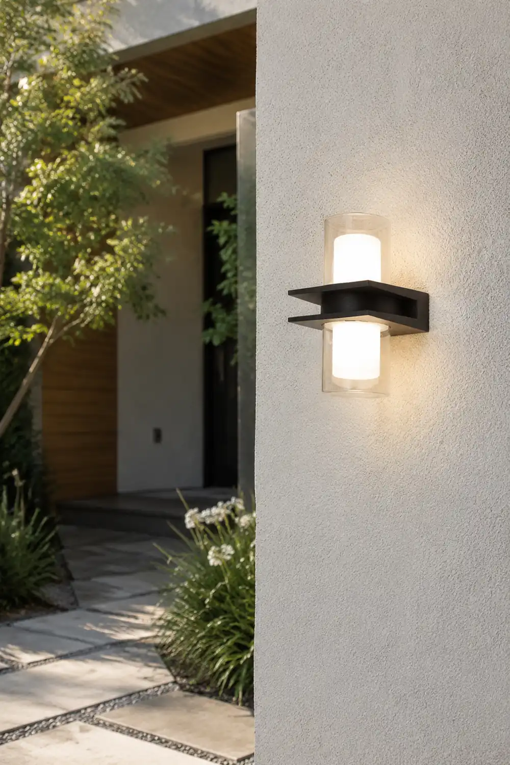 Orr Modern Cylindrical Metal Outdoor Wall Lamp With 2 Heads, Black - Lumpaz