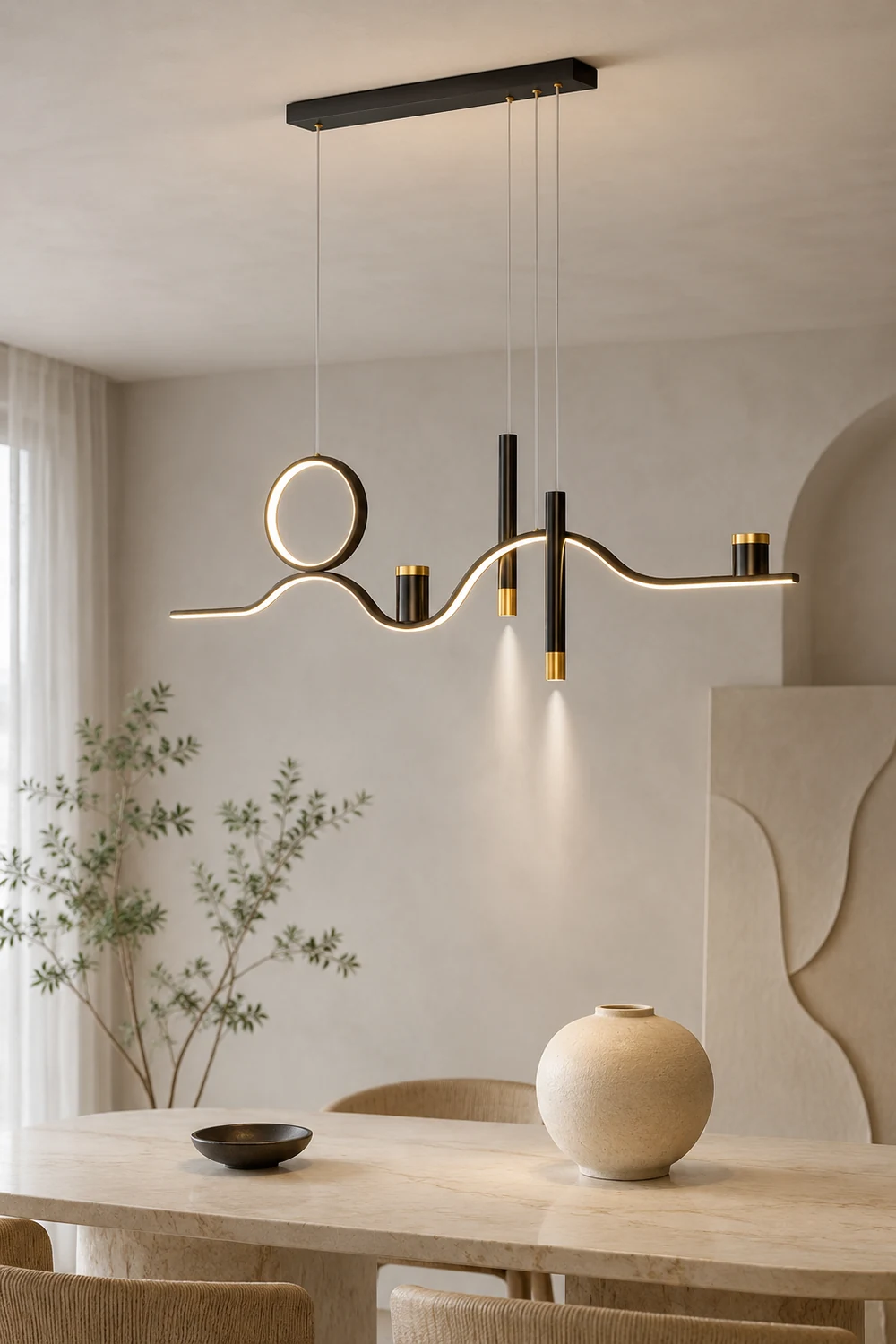 Madina Modern Metal Linear Starry Night Pendant Light, Black - Lumpaz