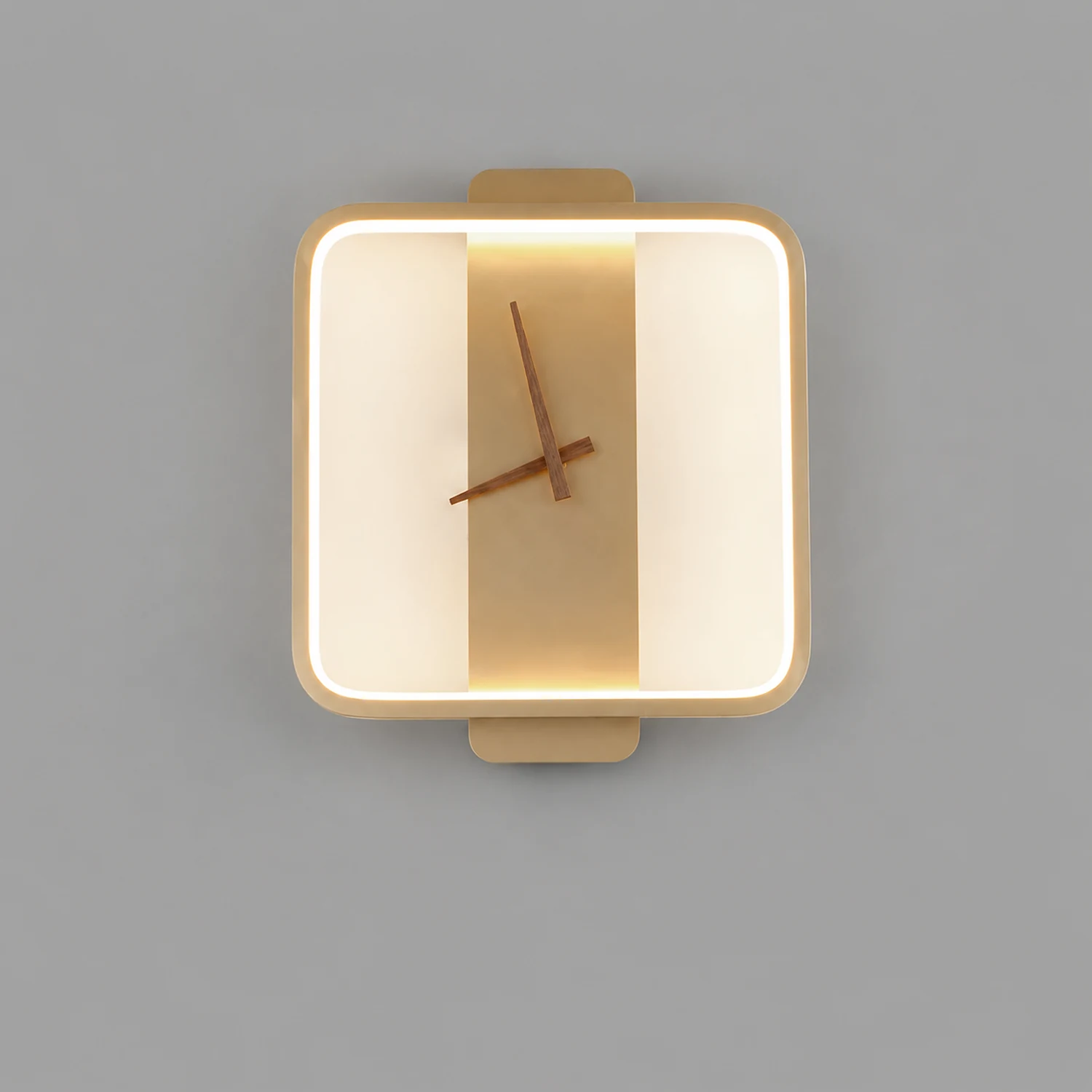 Morandi Nielsen Square Clock Metal & Acrylic Wall Lamp, Gold - Lumpaz