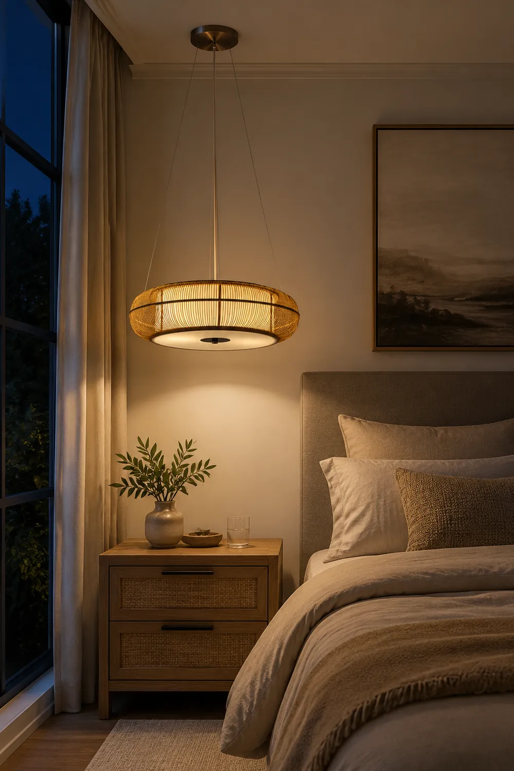 Ozawa Natural Basket Weave Wood/ Metal Pendant Light - Lumpaz