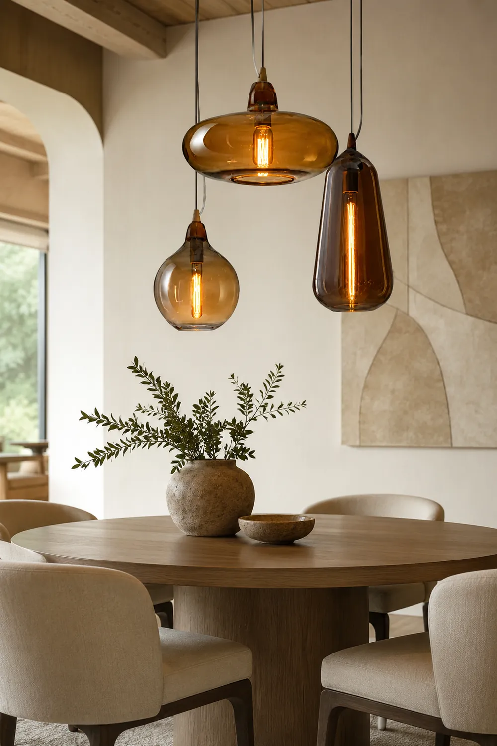 Hailie Modern Art Amber Pendant Light Glass Metal Bedroom - Lumpaz