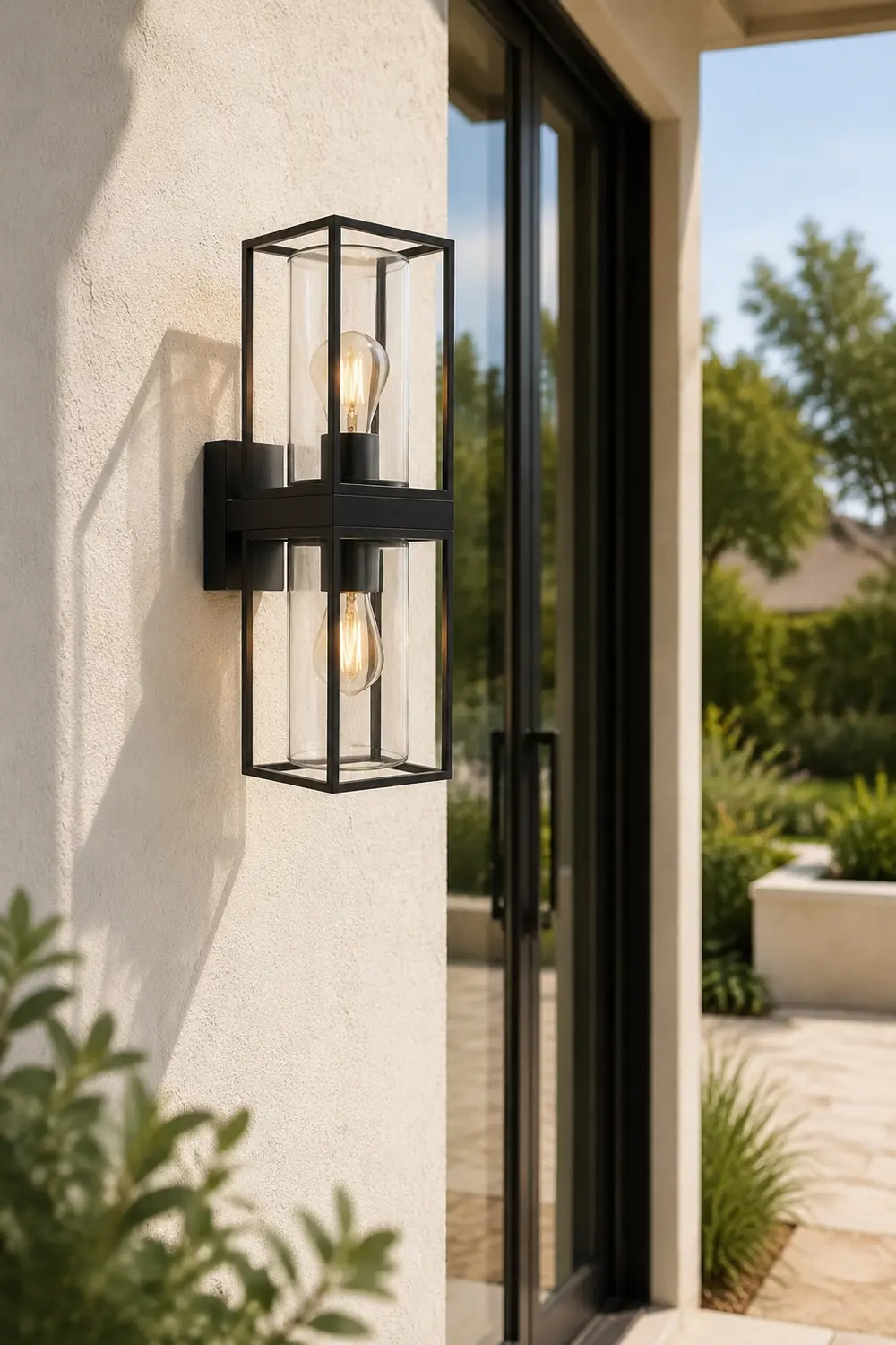 Alessio Modern Rectangular Metal Outdoor Wall Lamp, Black - Lumpaz