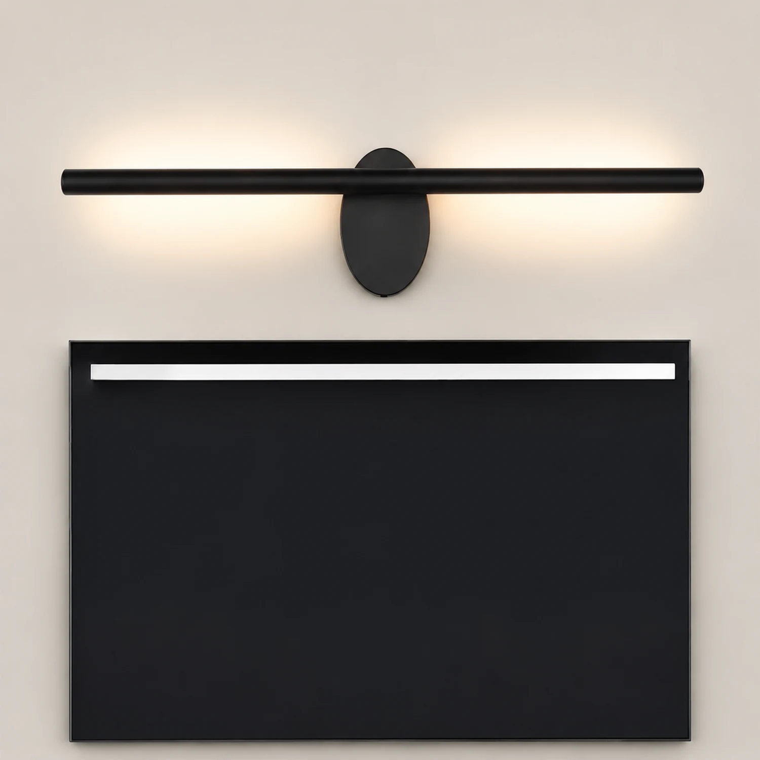 Edge Minimalist Linear Metal Wall Lamp, Black, Bathroom, Front Mirror - Lumpaz