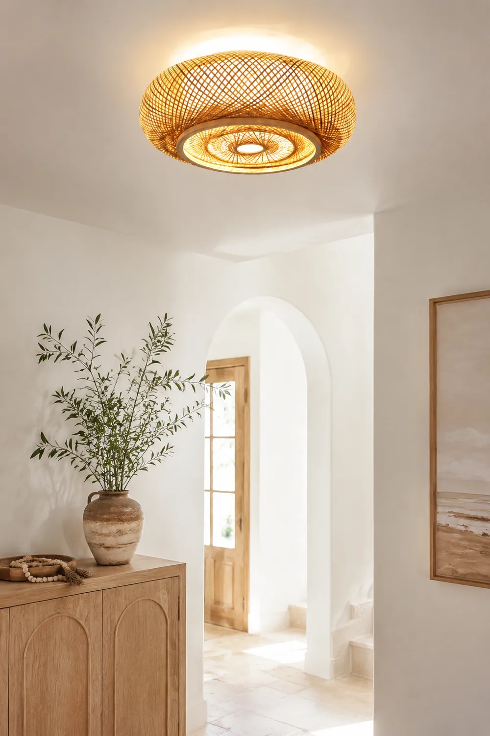 Muto Rattan Woven Rustic LED Flush Mount Ceiling Light - Lumpaz
