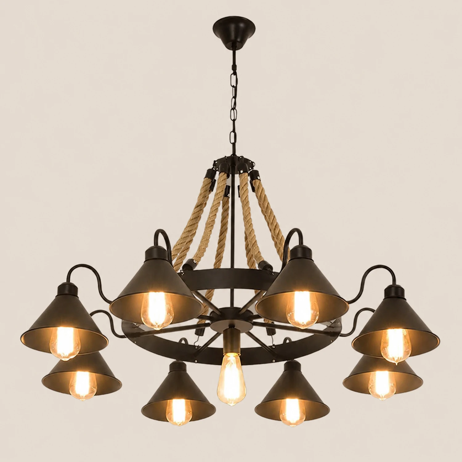 Alessio Vintage Industrial Rope Chandelier Metal Living Room - Lumpaz