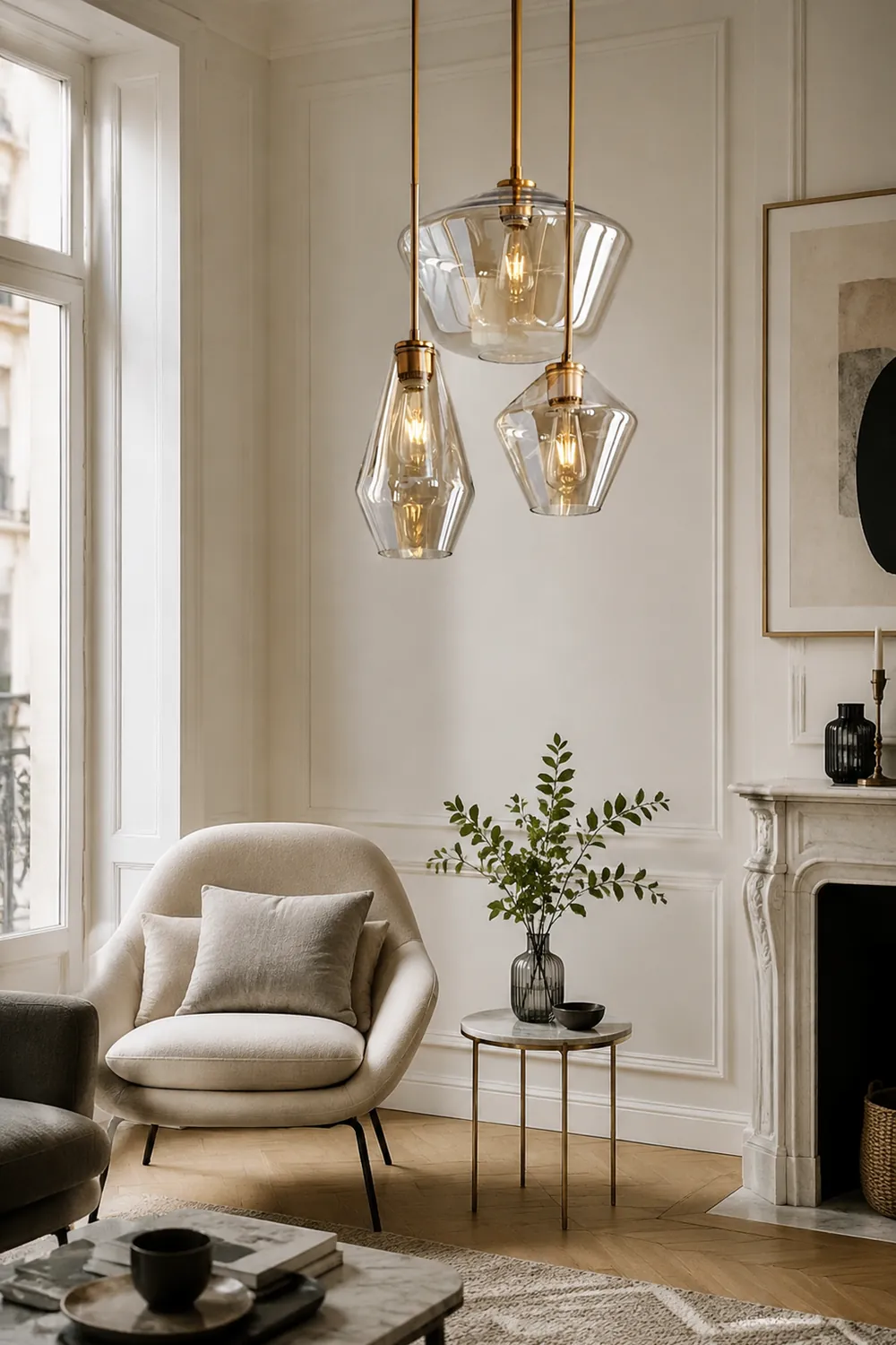 Hailie Pendant Light Clear Glass, Clear/Amber, Bedroom - Lumpaz