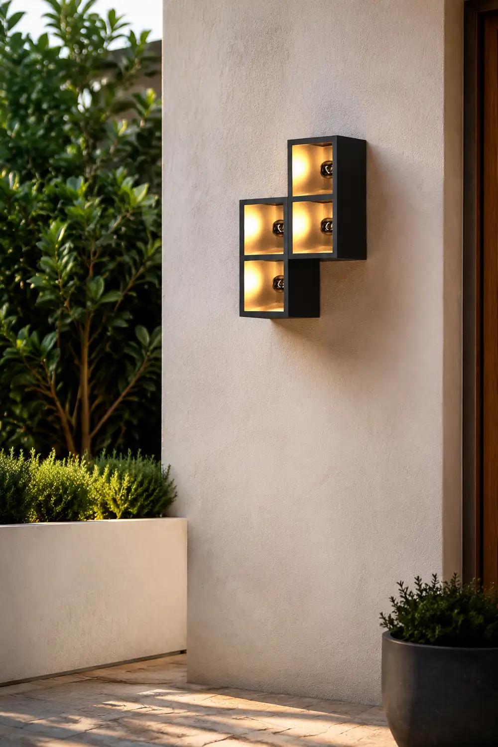 Orr Modern Cube Square Metal/Glass Outdoor Wall Lamp, Black - Lumpaz