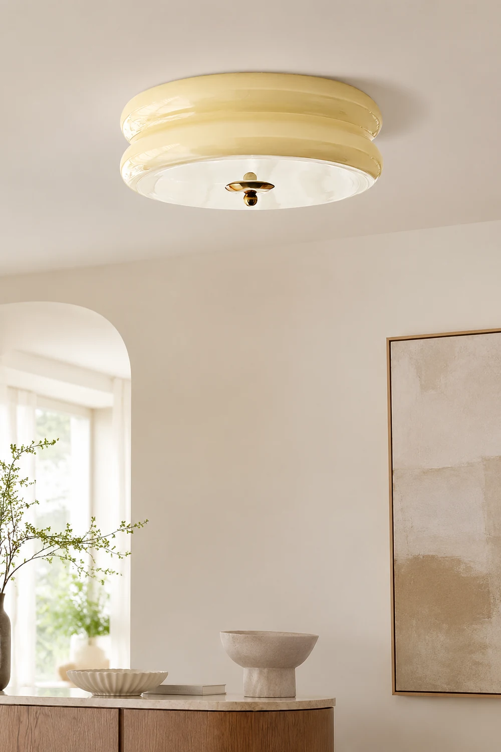 Morandi Modern Round Flush Mount Ceiling Light, White/Beige - Lumpaz