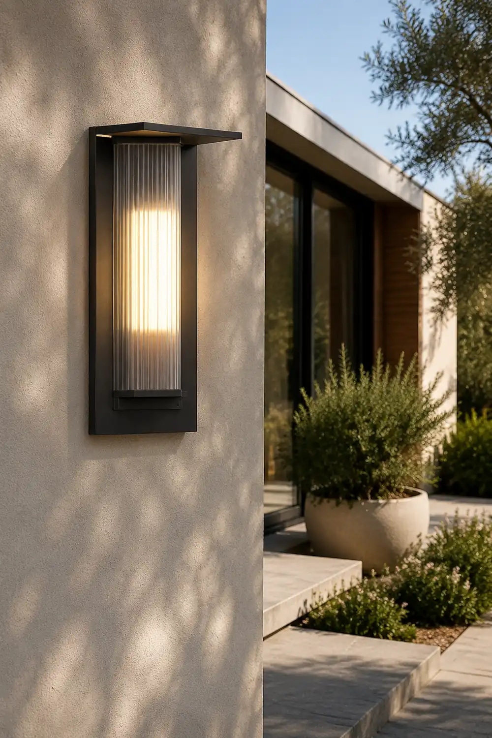 Orr Modern Rectangular Acrylic Outdoor Wall Lamp, Black/Transparent - Lumpaz