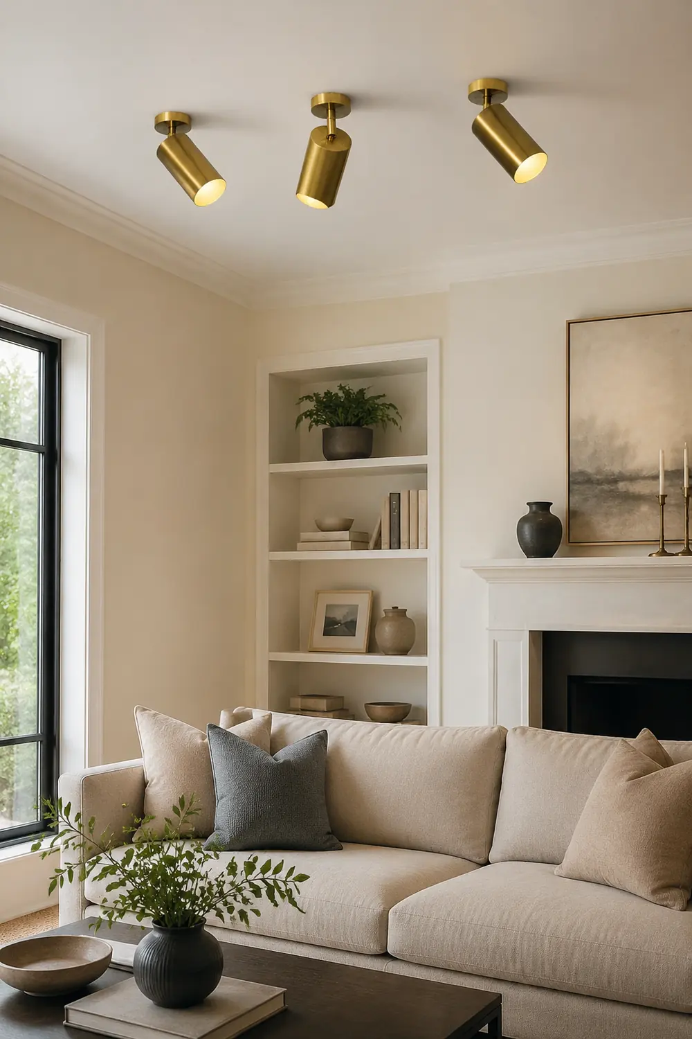 Freja Moderno Gold Cylinder Spotlight Background Flush Mount Ceiling Light, Metal - Lumpaz