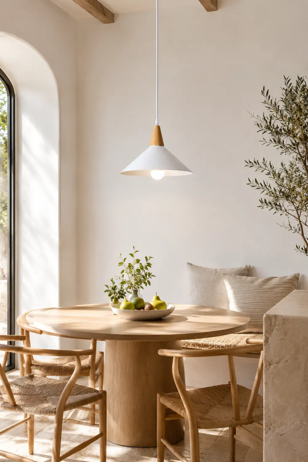 Morandi Minimalist Cap-shaped Metal Pendant Light, Natural Wood - Lumpaz