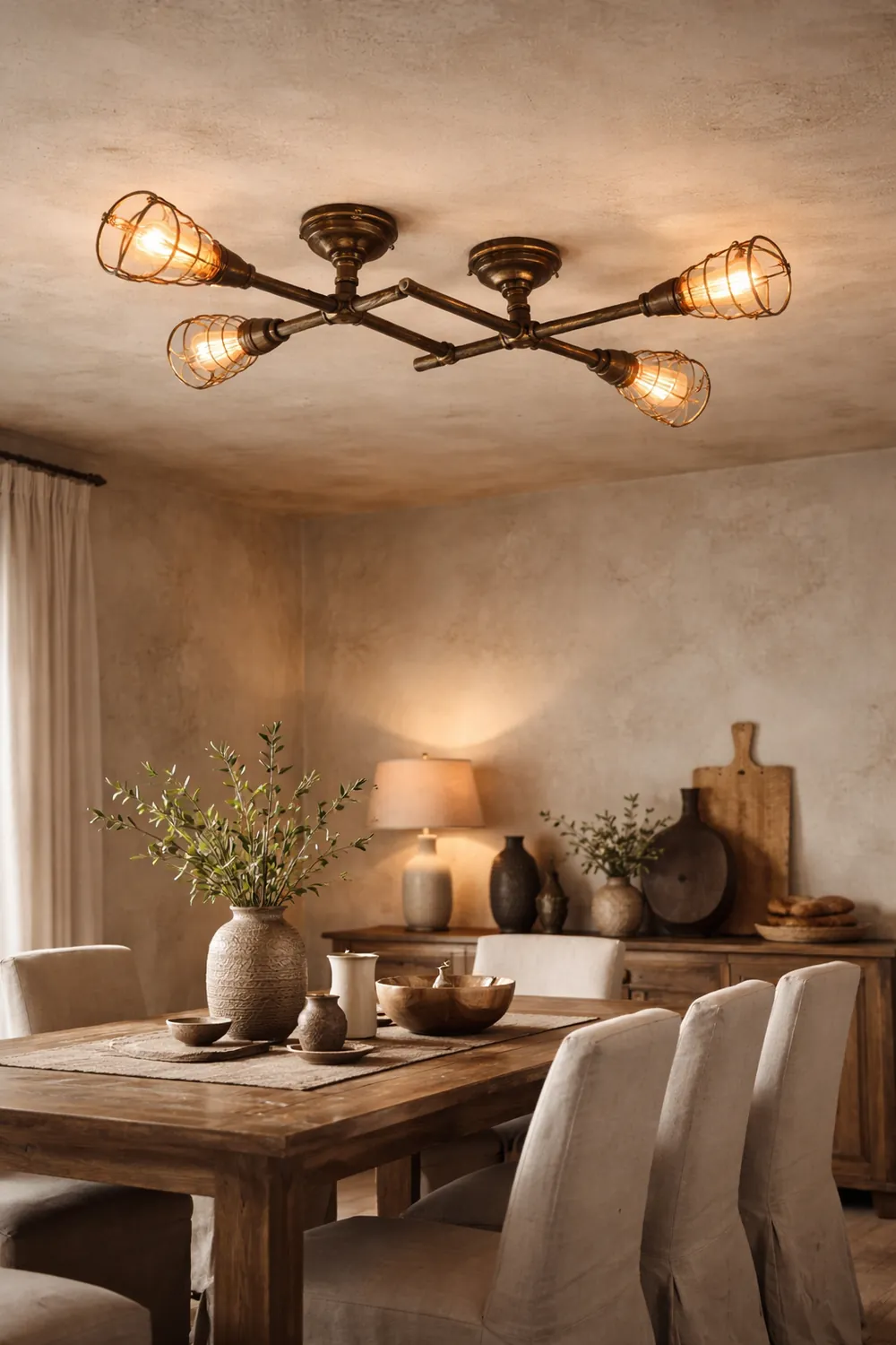 Alessio Industrial Metal Multi Flush Mount Ceiling Light, Brass - Lumpaz
