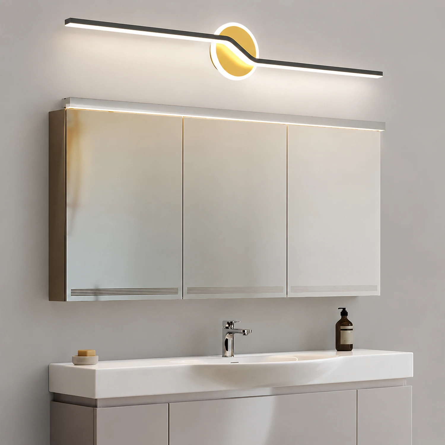 Leigh Wall Lamp Linear Minimalist, Metal, Black/Gold, Bedroom - Lumpaz