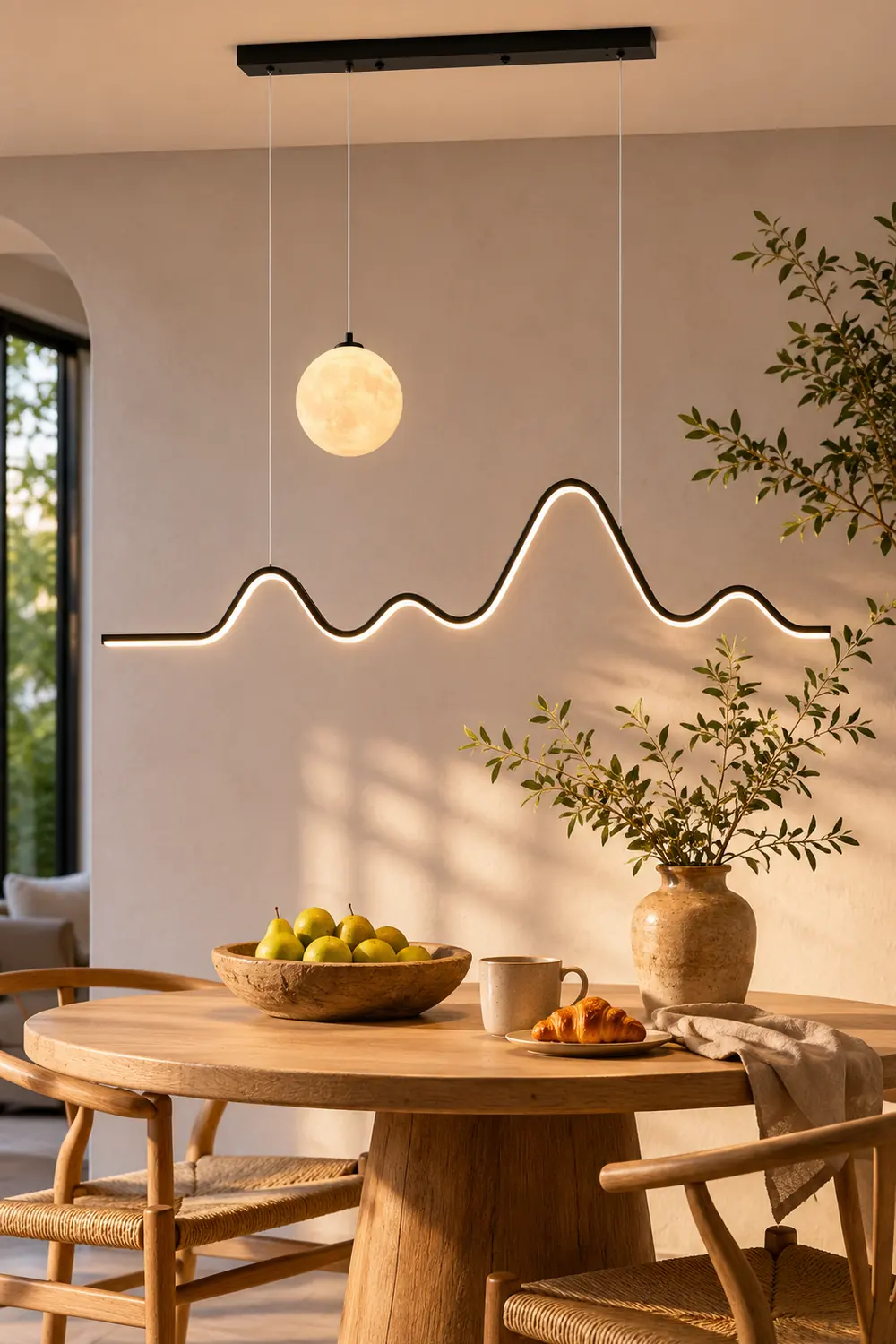 Minimalist Wavy Metal Pendant Light, Black/White/Gold - Lumpaz