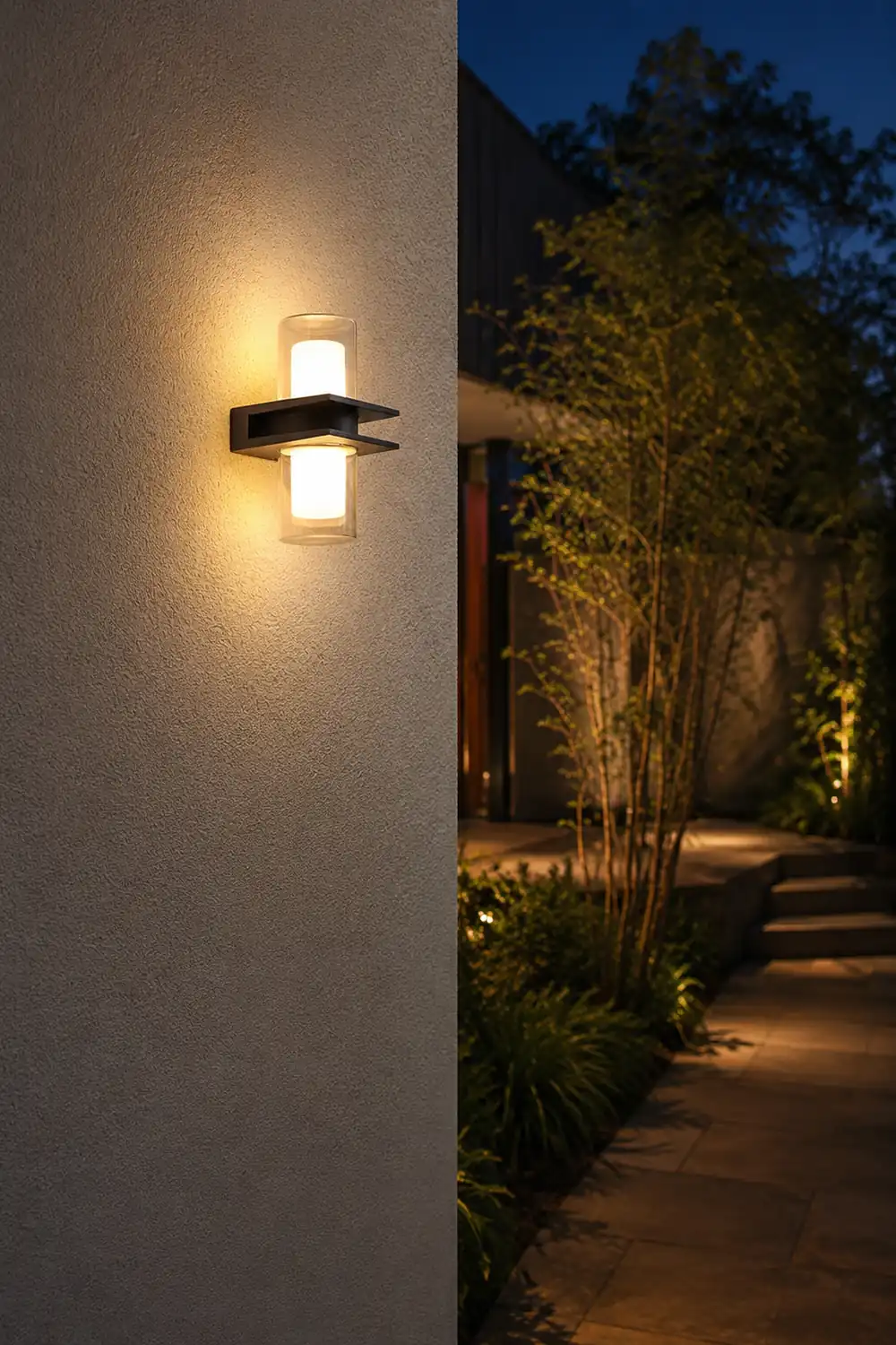 Orr Modern Cylindrical Metal Outdoor Wall Lamp With 2 Heads, Black - Lumpaz