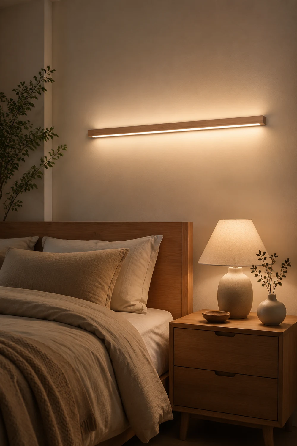 Ozawa Linear Mirror Wooden Front Vanity Wall Lamp Bedroom Bathroom - Lumpaz