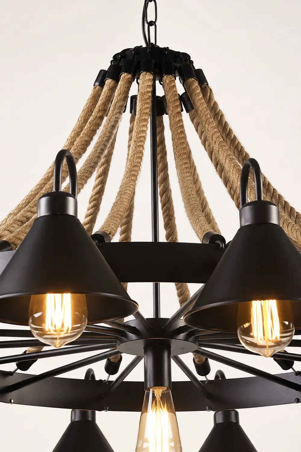 Alessio Vintage Industrial Rope Chandelier Metal Living Room - Lumpaz