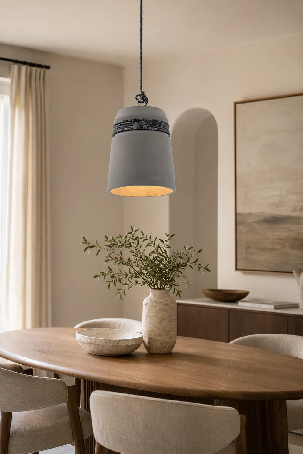 Zaid Industrial Pendant Light, Cement & Metal - Lumpaz