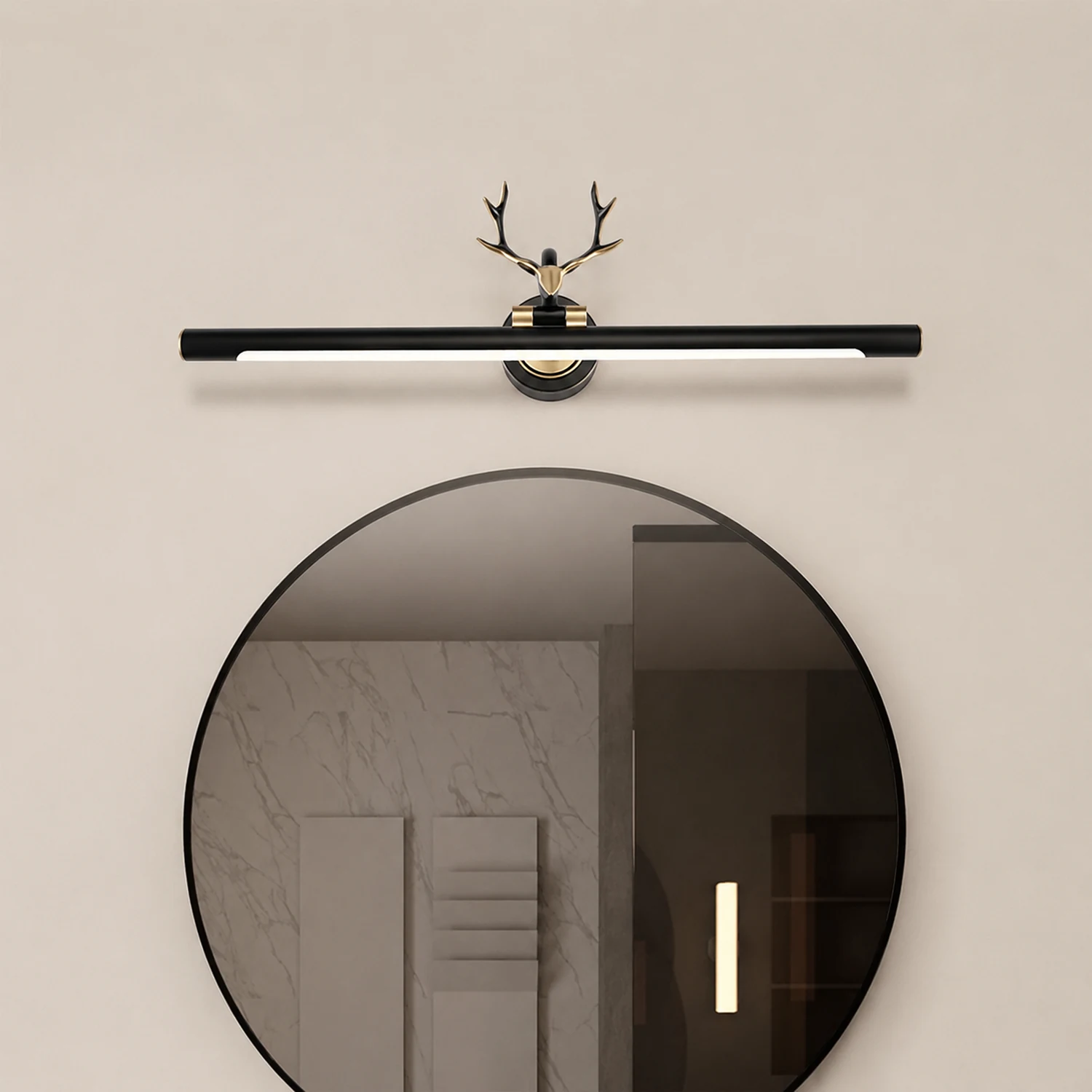 Leigh Decorative Deer Mirror Front Vanity Wall Lamp, Black/Gold - Lumpaz