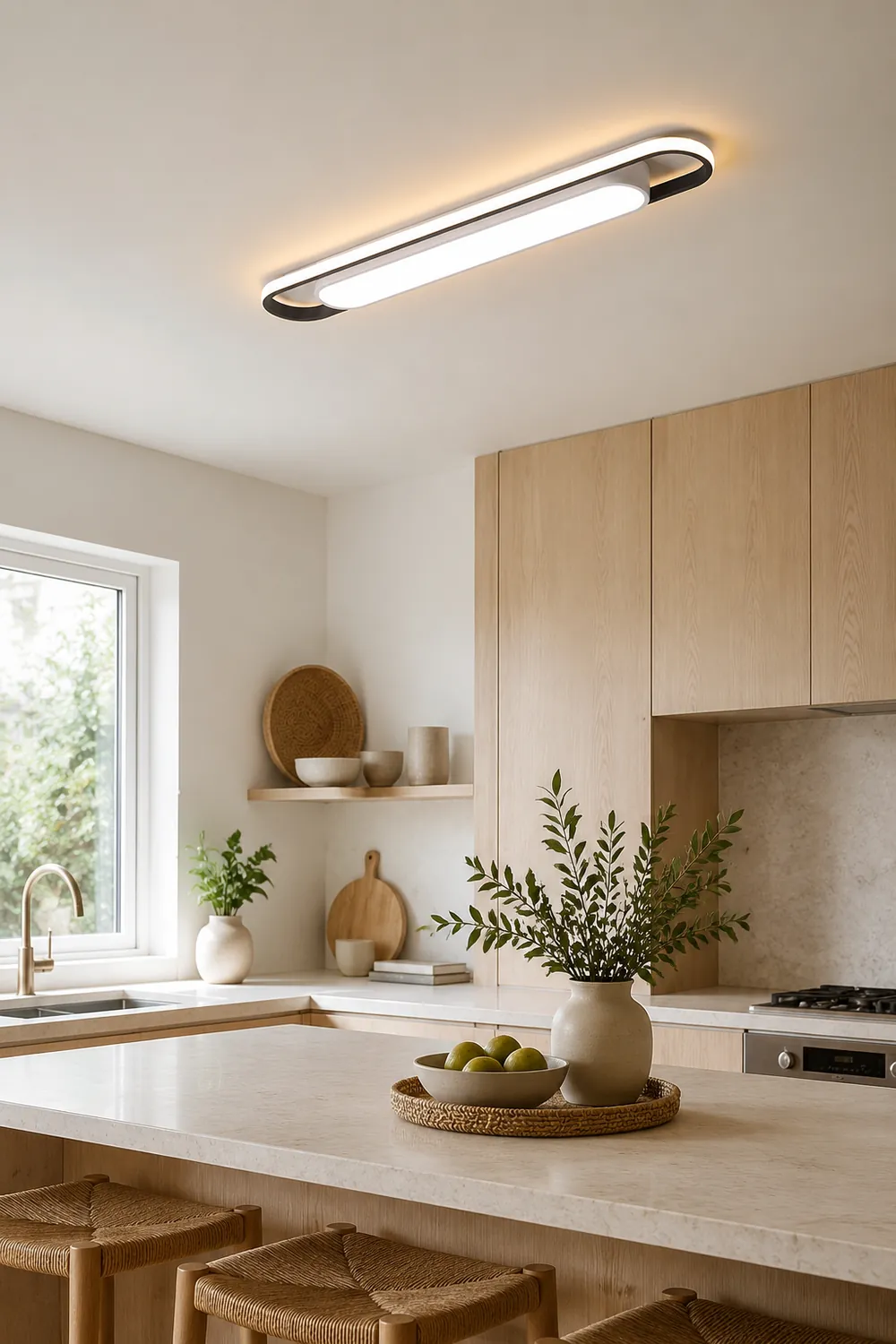 Quinn Minimalist Linear Flush Mount Ceiling Light, White - Lumpaz
