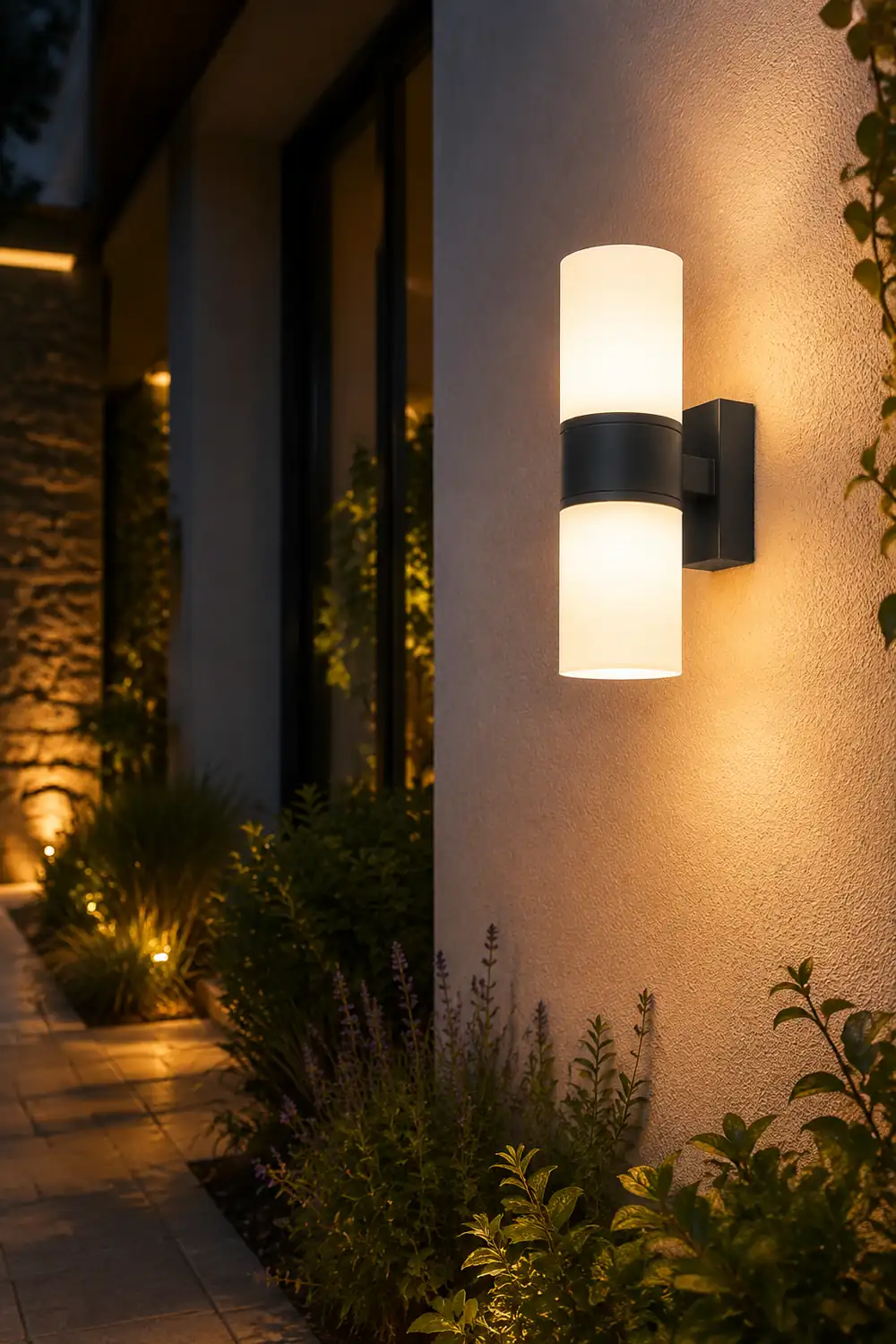 Orr Modern Cylindrical Metal/Acrylic Rotatable Outdoor Waterproof Wall Lamp, Black/White - Lumpaz