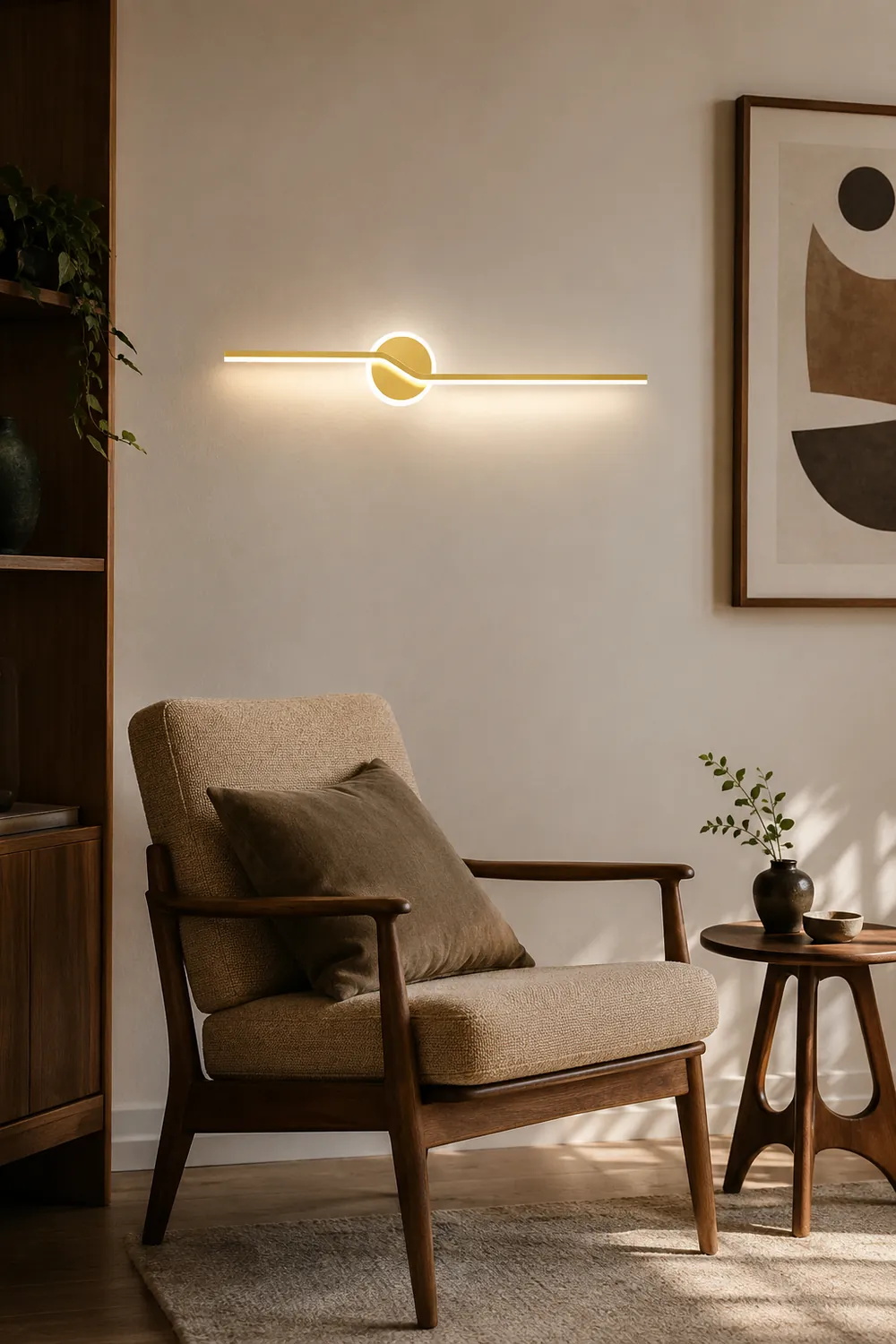 Leigh Wall Lamp Linear Minimalist, Metal, Black/Gold, Bedroom - Lumpaz