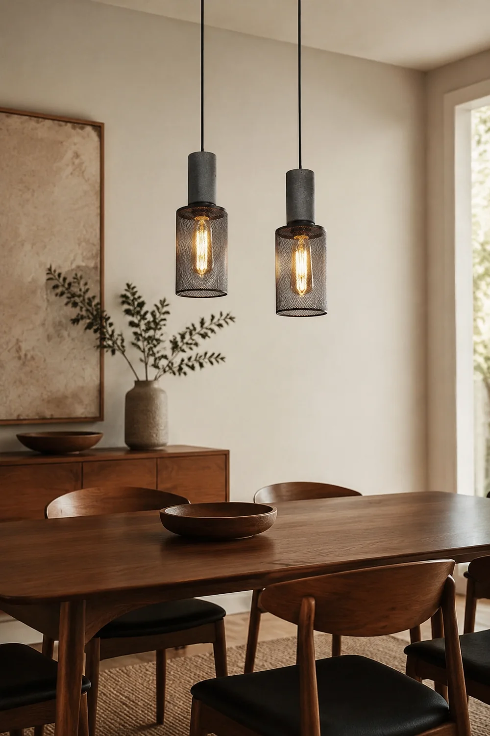 Zaid Industrial Cylindrical Pendant Light, Cement/Metal, Wabi-Sabi - Lumpaz