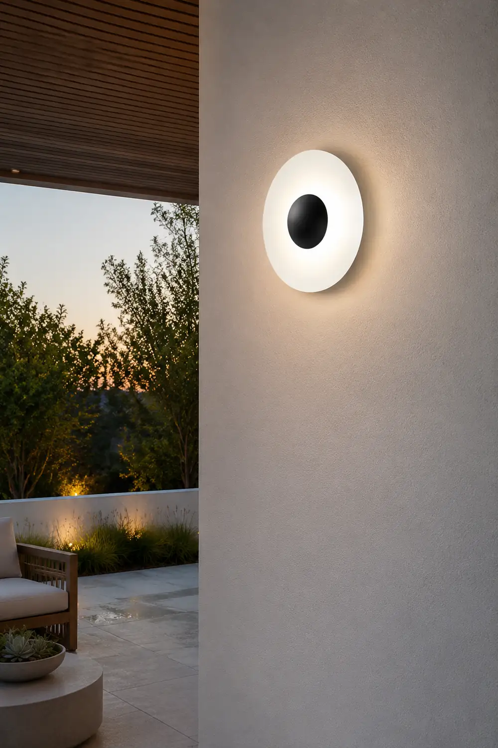 Orr Designer Round Metal Outdoor Wall Lamp, Black/White - Lumpaz