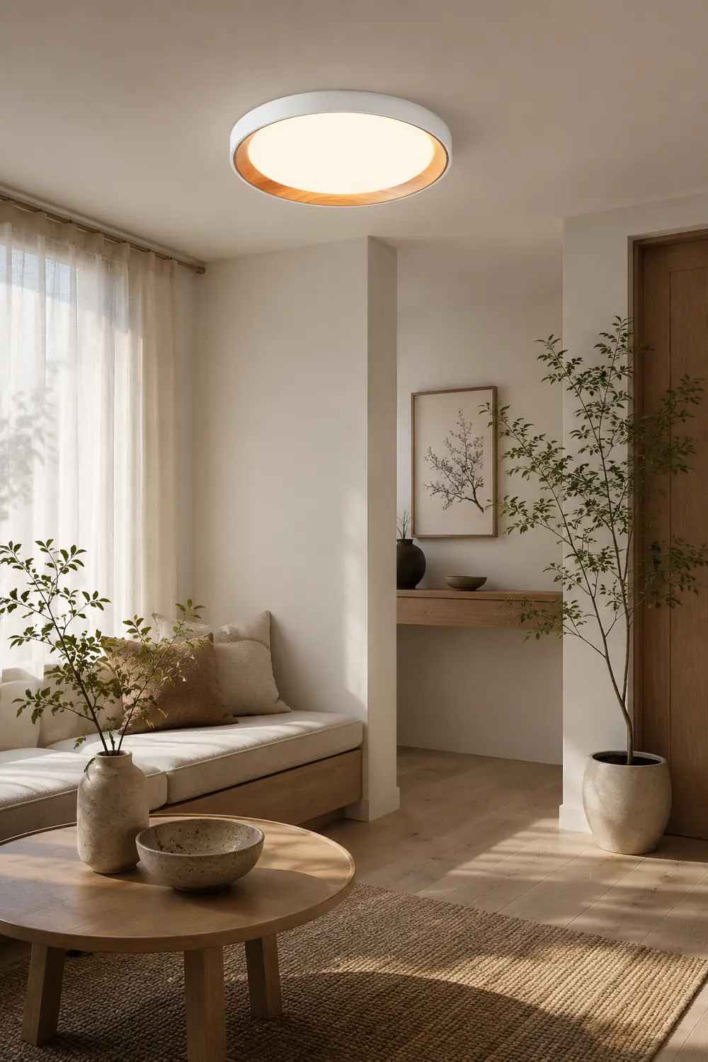 Quinn Modern LED Flush Mount Lighting White Wood/Acrylic Kitchen - Lumpaz