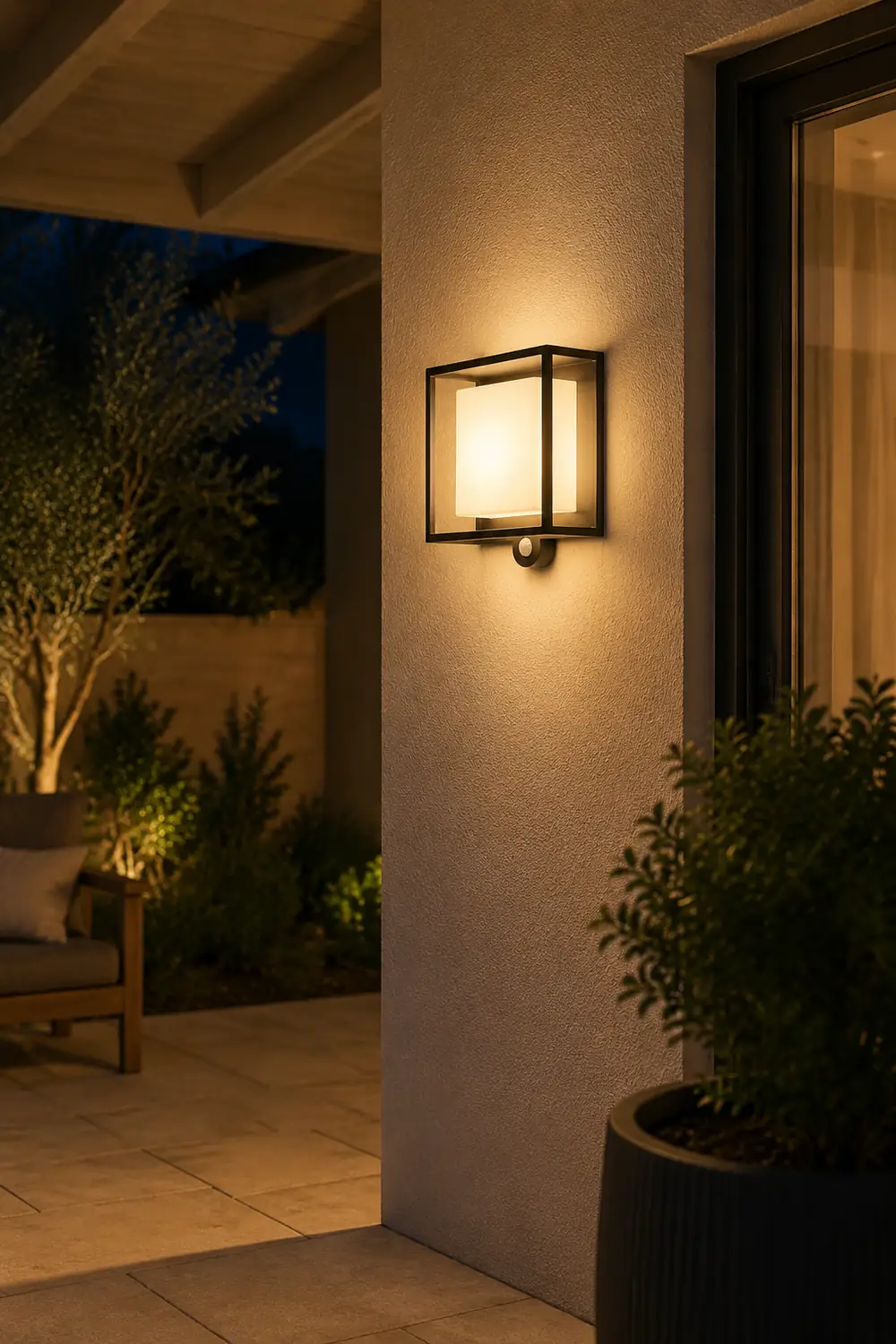 Orr Modern Rectangular Acrylic Sensor Solar Powered Outdoor Wall Lamp, Black - Lumpaz