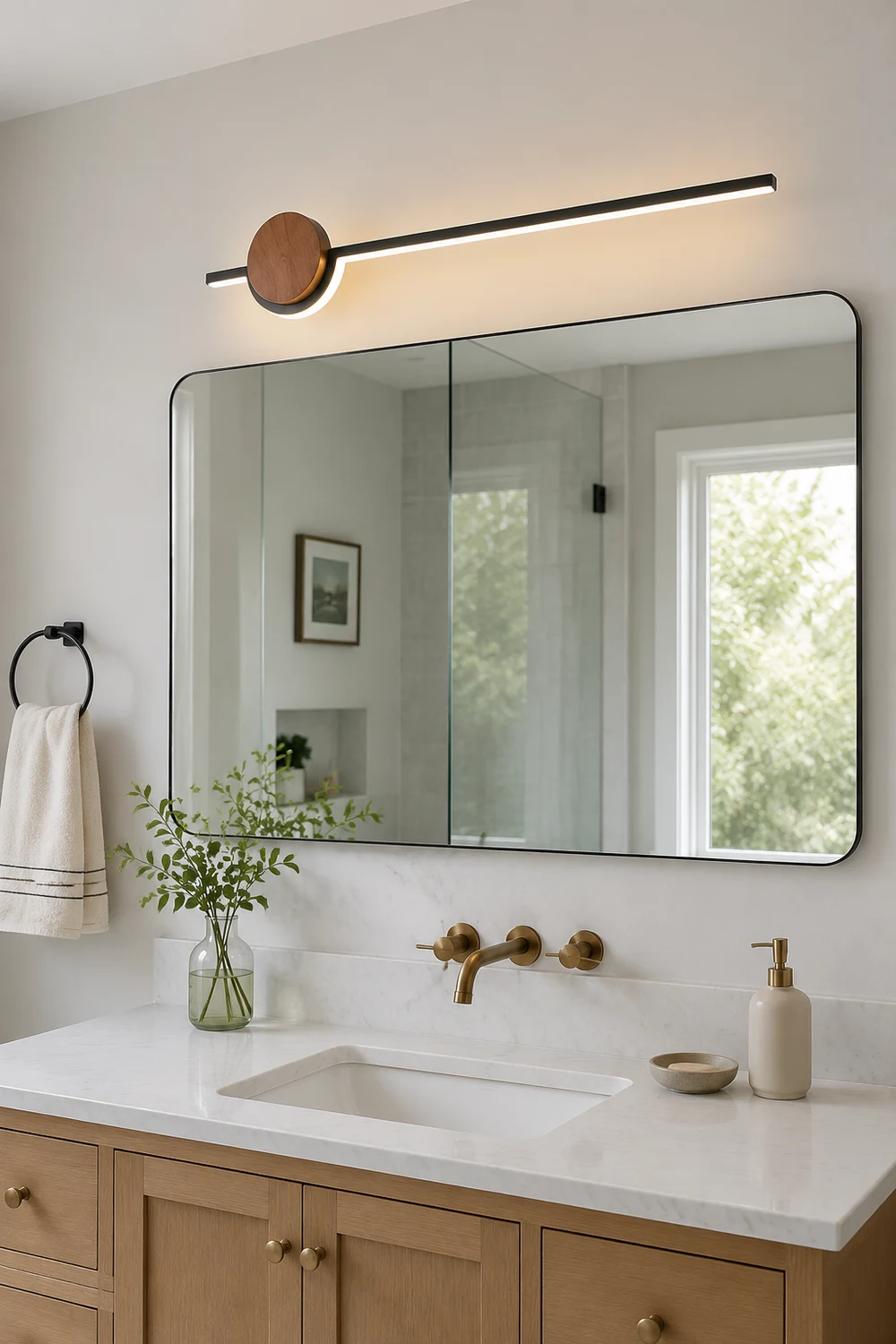 Edge Nordic Linear Vanity Wall Lamp, Black/White/Gold, Bedroom - Lumpaz