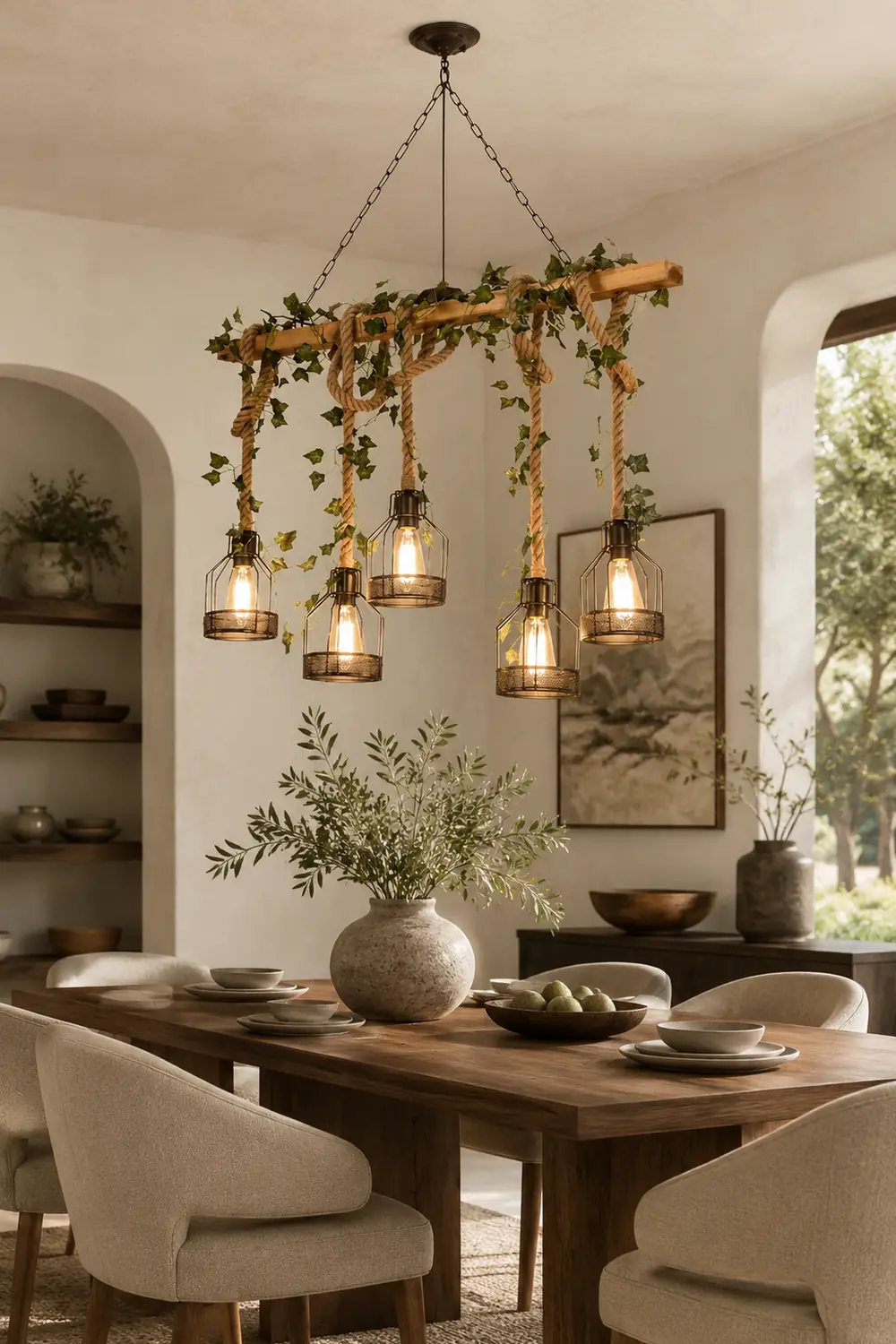 Alessio Caged Vintage Farmhouse Wood Beam Pendant Light 3/5 Heads - Lumpaz