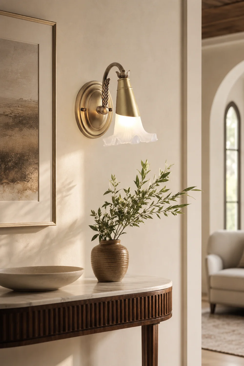 Félicie Nordique Retro Flower Metal/Glass Wall Lamp, Gold - Lumpaz