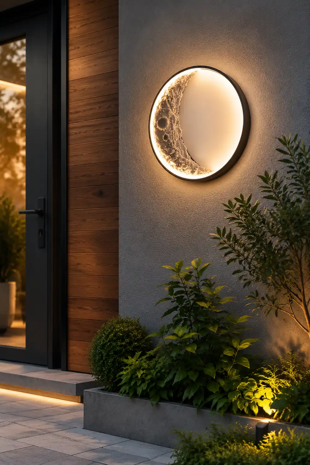 Elif Outdoor Wall Lamp Moon Modern, Led, Black, Courtyard - Lumpaz