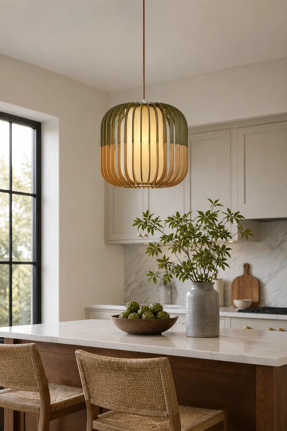 Ozawa Modern Birdcage Wood/Fabric Pendant Light - Lumpaz