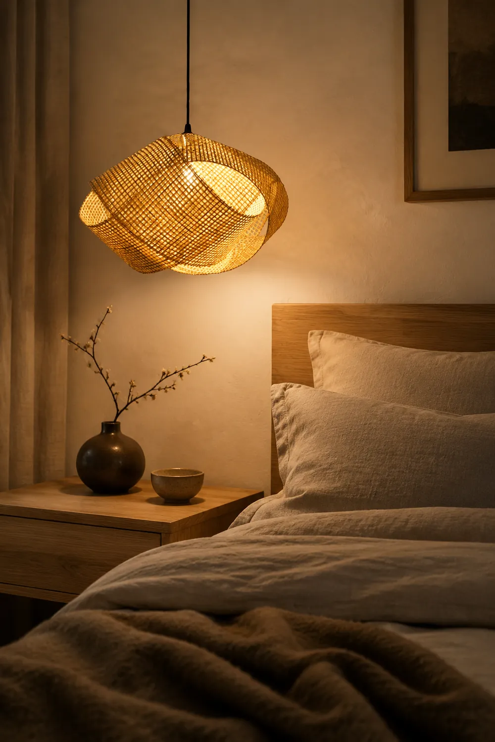 Ritta Modern Twist Rattan Pendant Light Wood Living Room - Lumpaz
