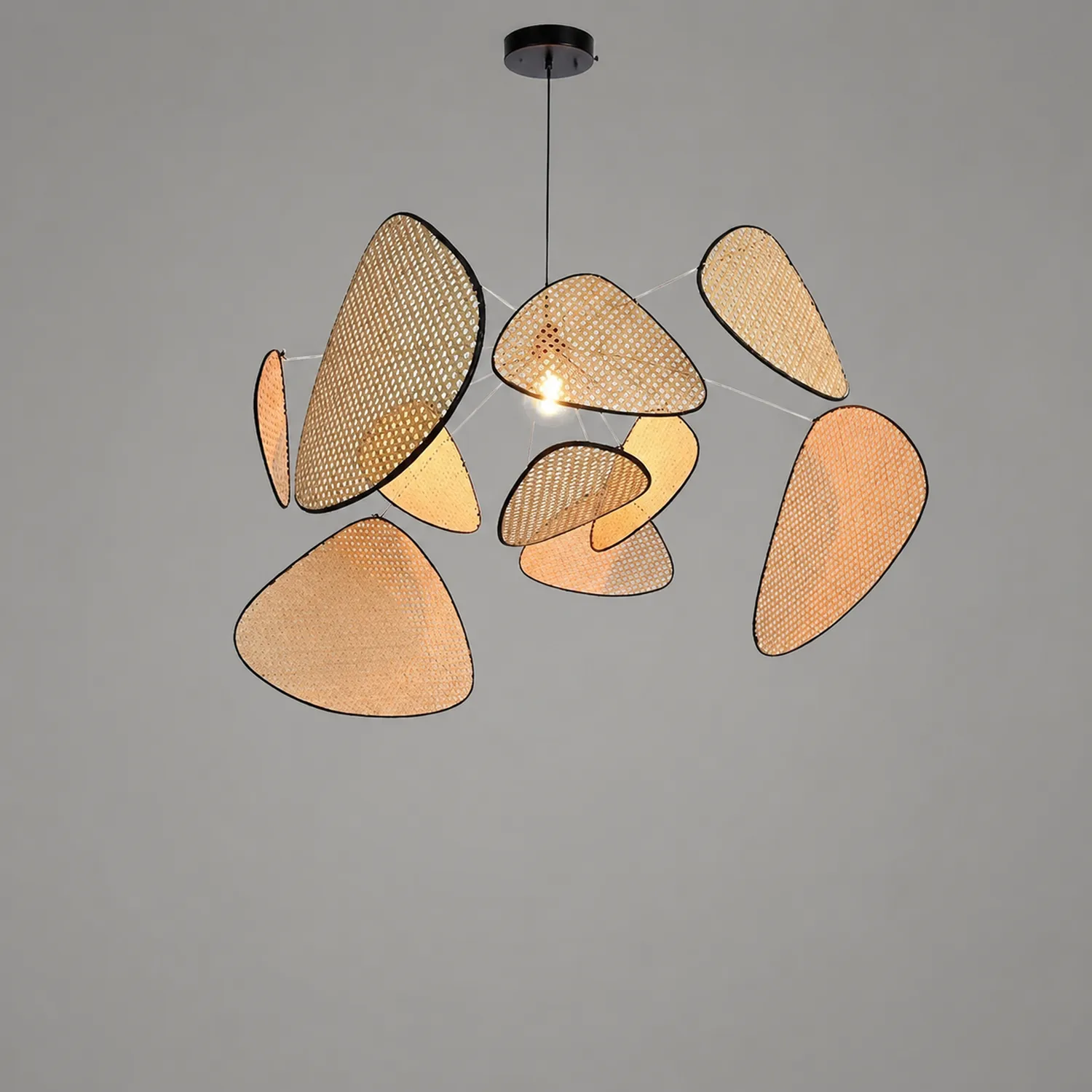 Ritta Pendant Light Leaf Grid, Rattan/Metal, Bedroom - Lumpaz