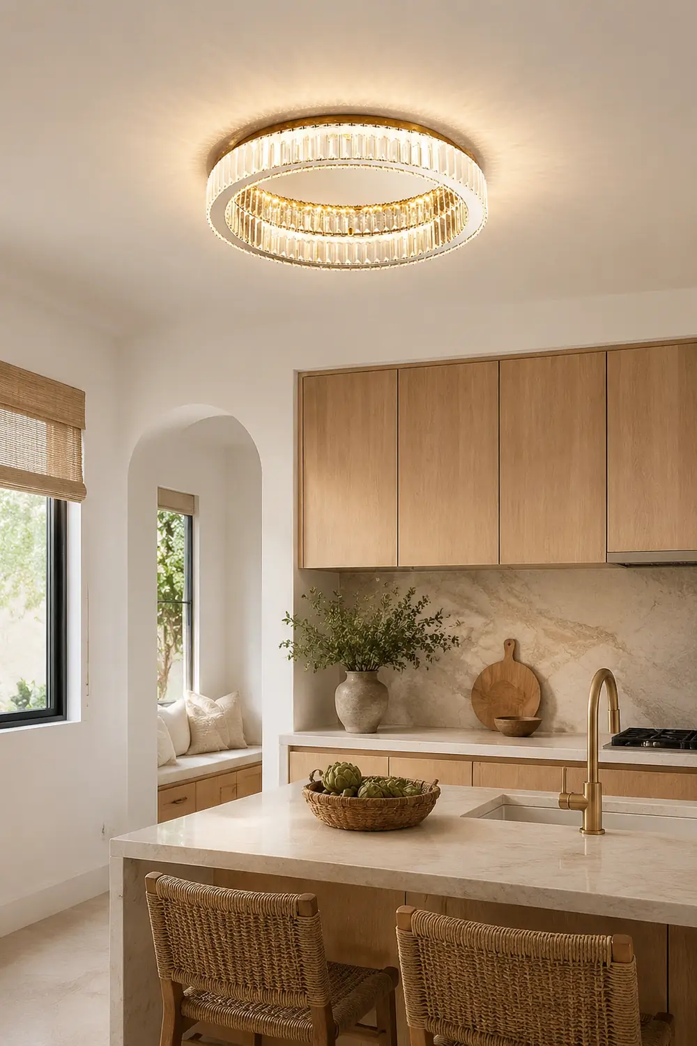 Marliyn Modern Art Deco Circle Crystal/Metal Flush Mount Ceiling Light Gold - Lumpaz