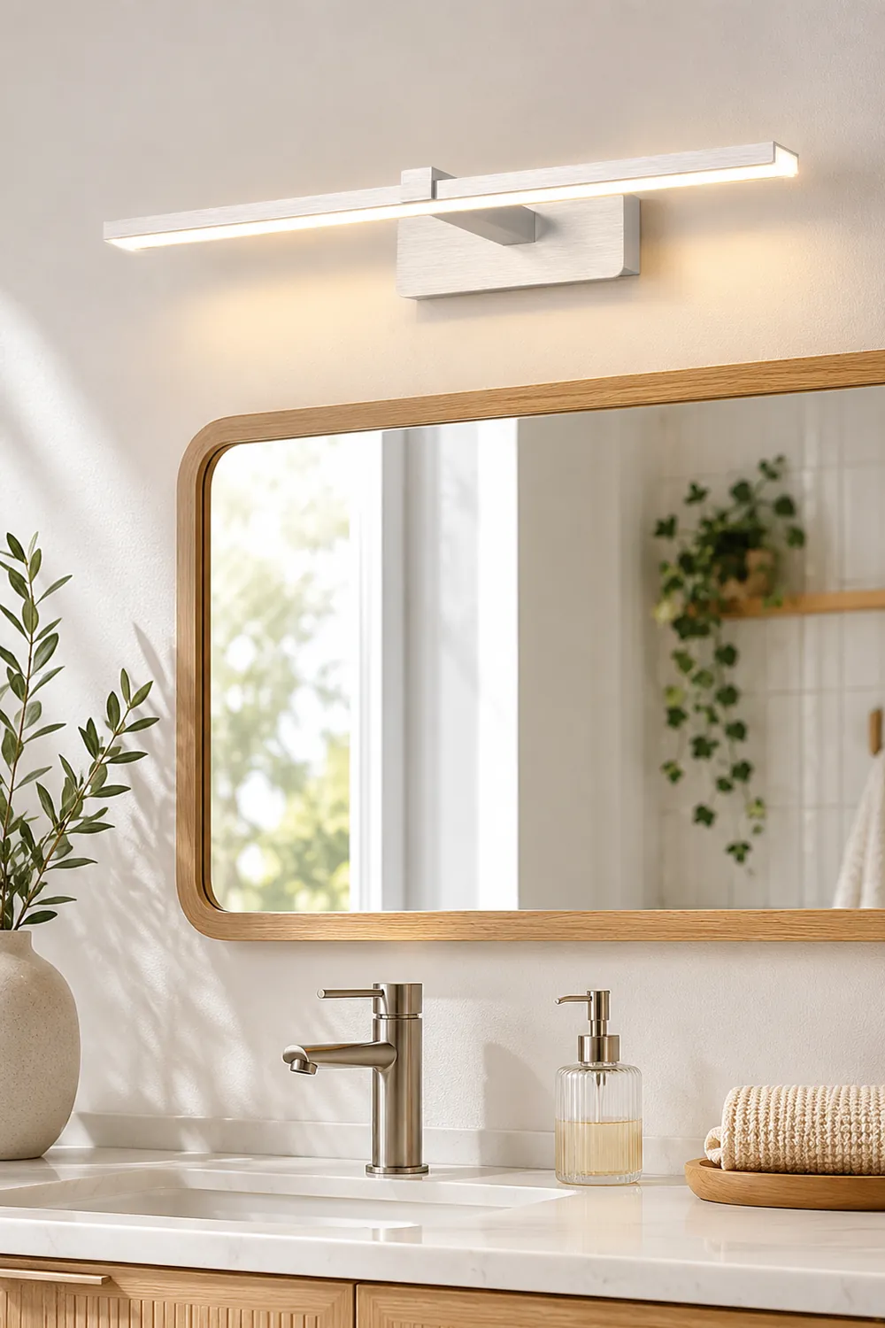 Leigh Nordic Linear Acrylic Mirror Front Wall Lamp, Silver - Lumpaz