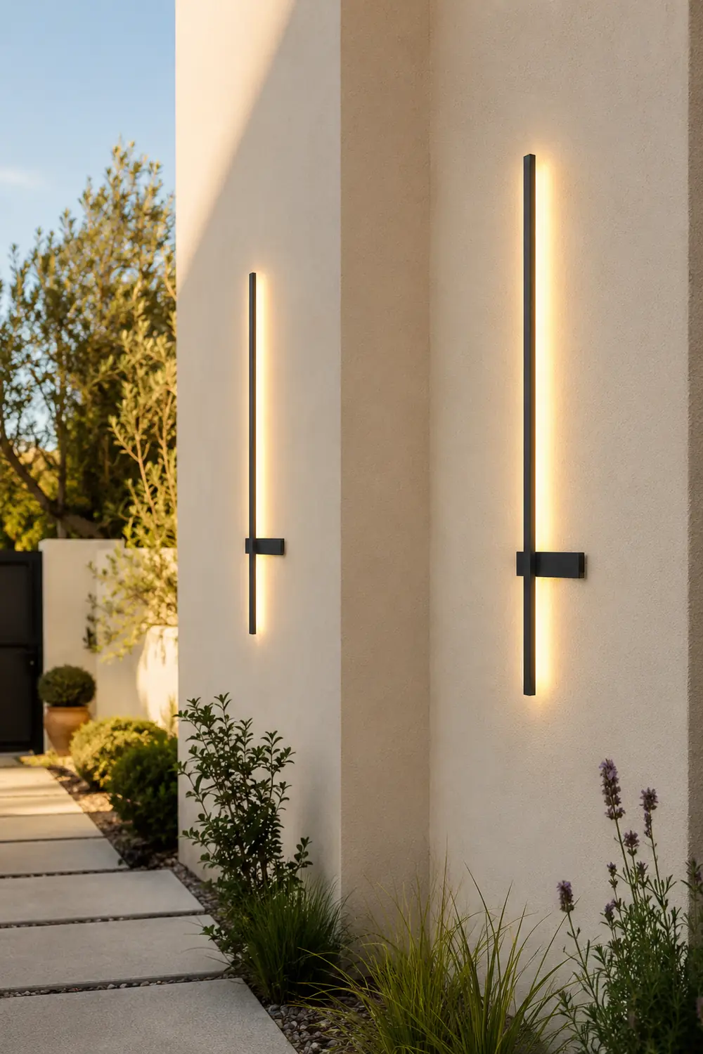 Edge Minimalist Duo-Linear Metal Outdoor Wall Lamp, Black - Lumpaz