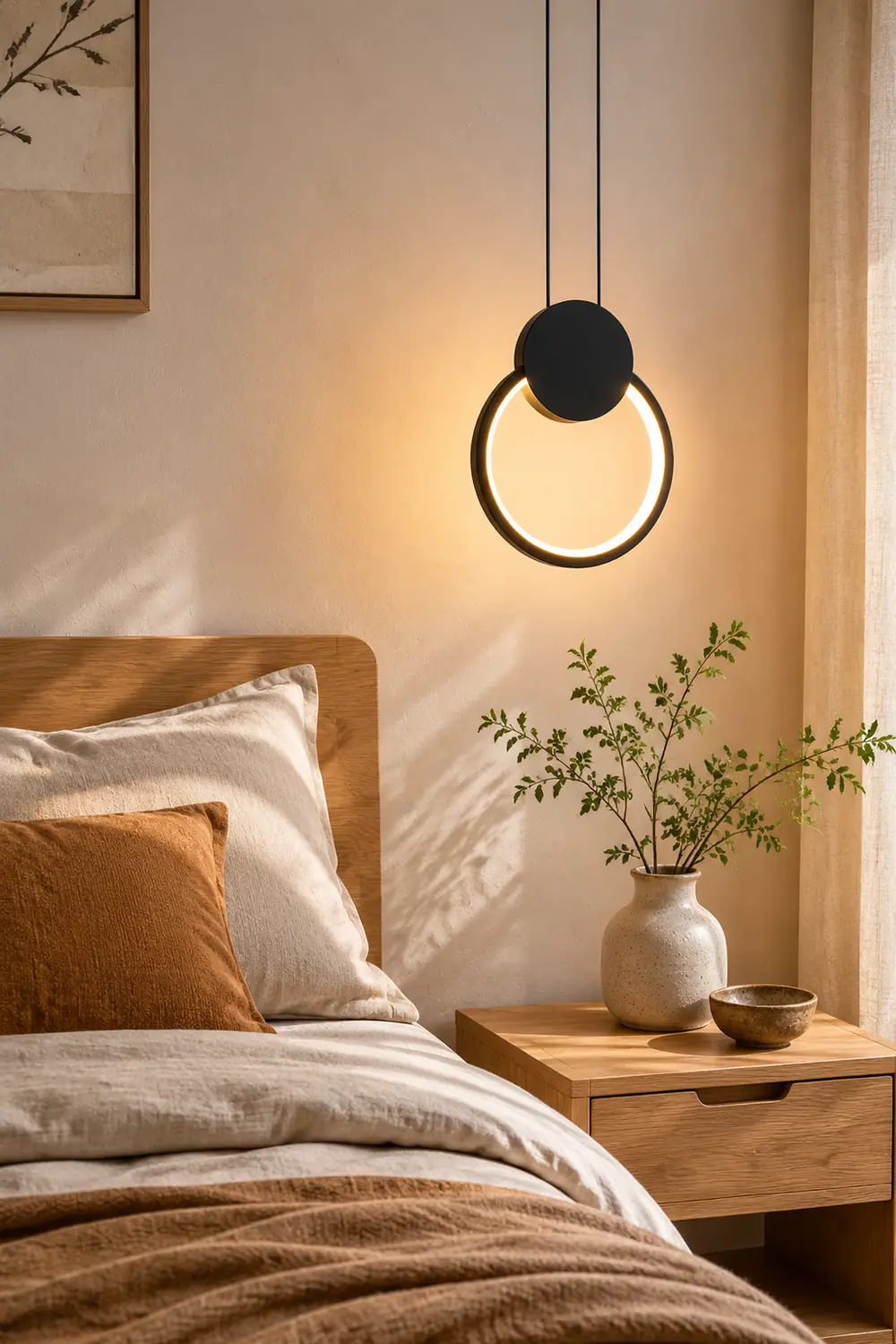 Nyla Modern Minimalist LED Hanging Pendant Lights Black White Bedroom - Lumpaz