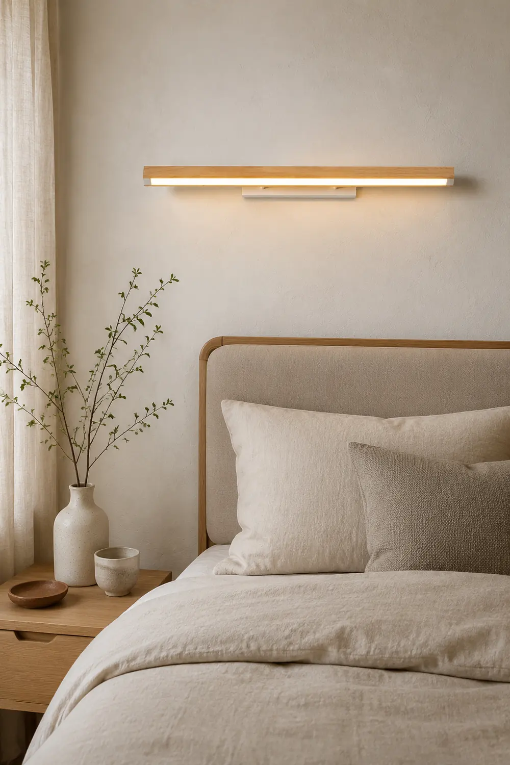 Ozawa Minimalist Linear Wood Vanity Wall Lamp, Bathroom - Lumpaz