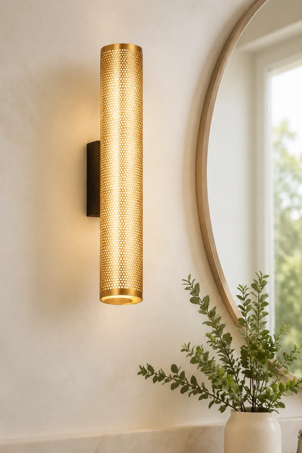 Zaid Modern Geometric Column Metal Vanity Wall Lamp, Brass - Lumpaz