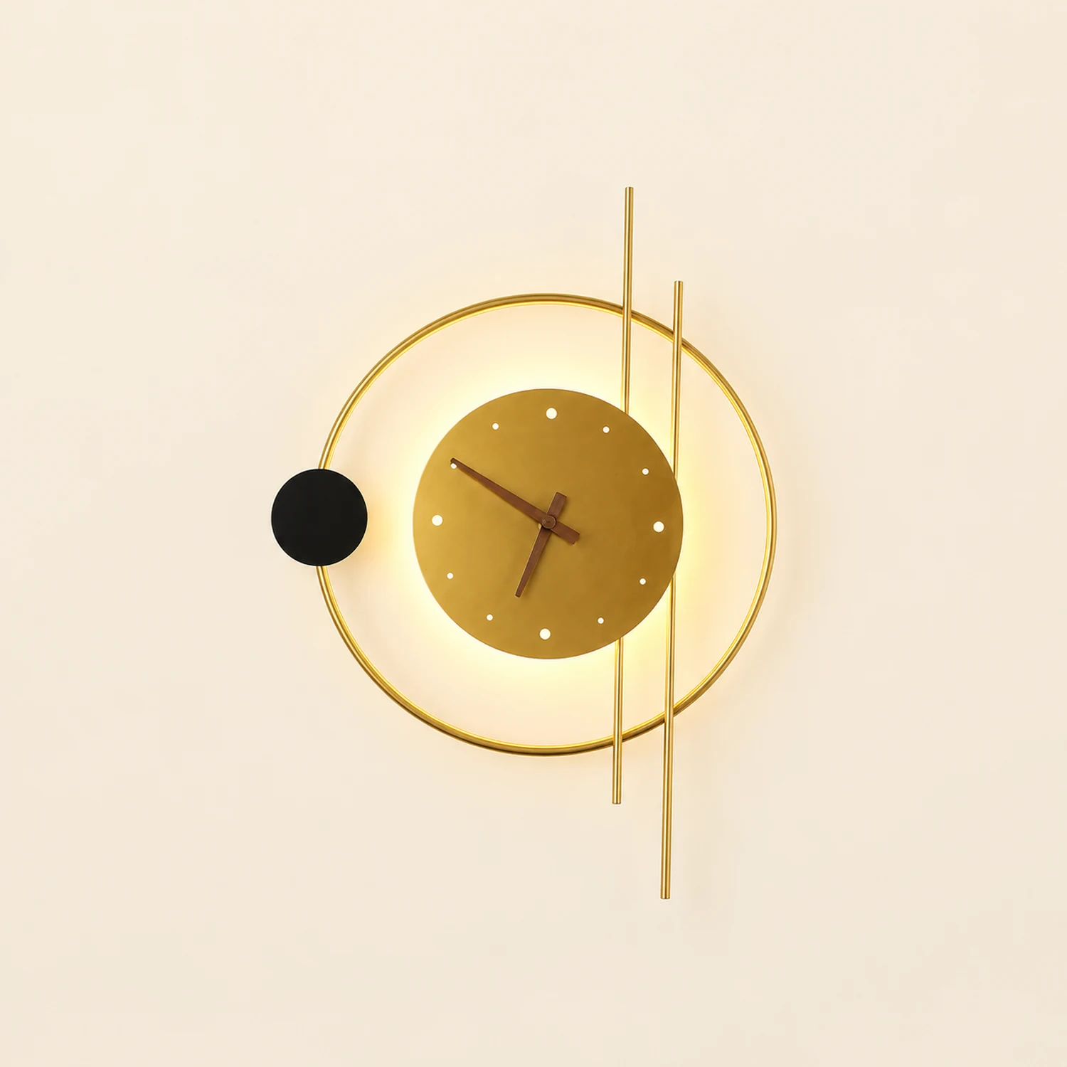Nielsen Wall Lamp Clock, Black & Gold,  Iron & Acrylic - Lumpaz