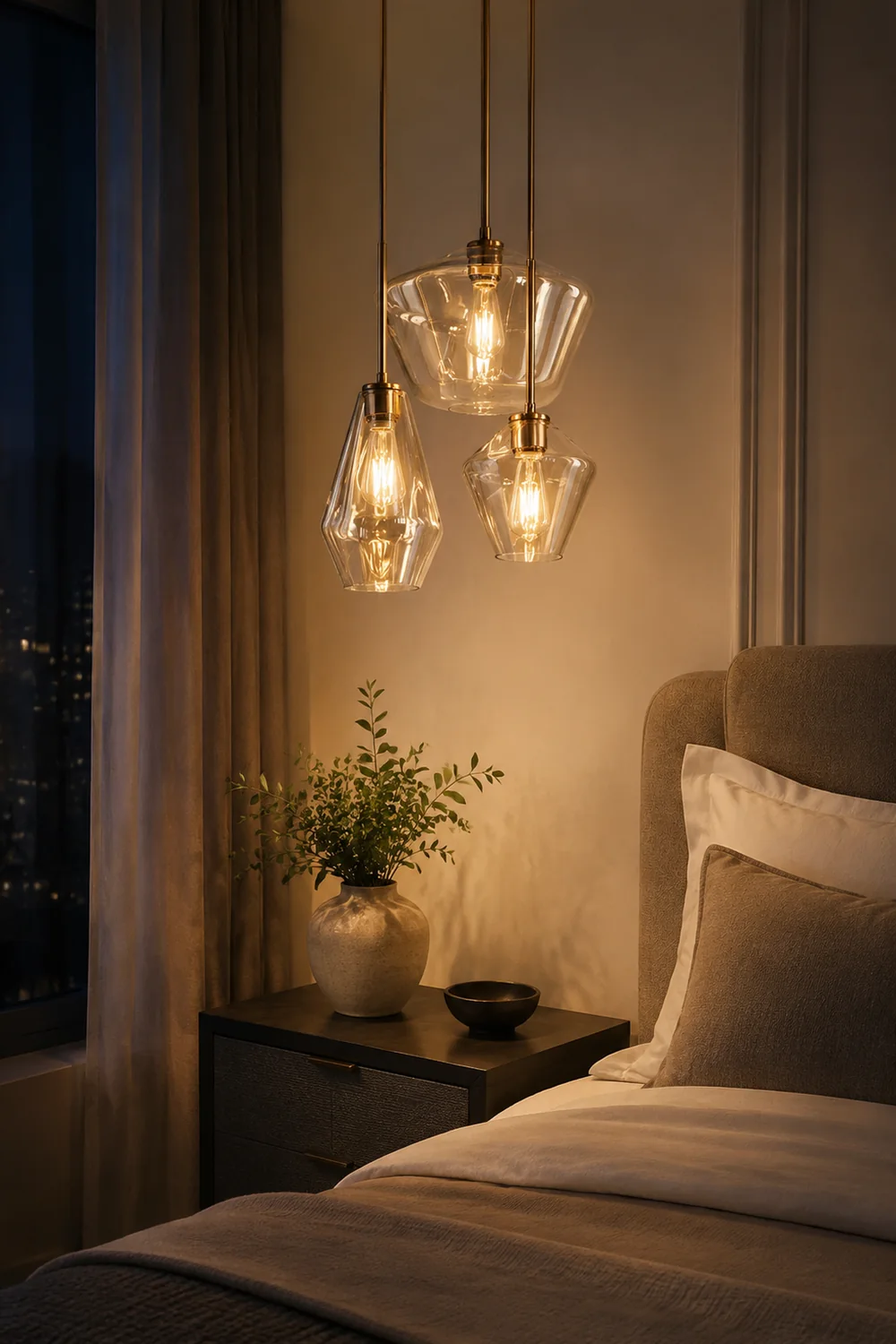 Hailie Pendant Light Clear Glass, Clear/Amber, Bedroom - Lumpaz